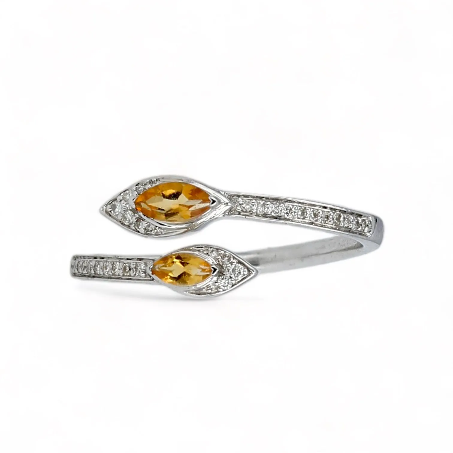 10K White gold petals citrine November stone and diamonds ring-24517