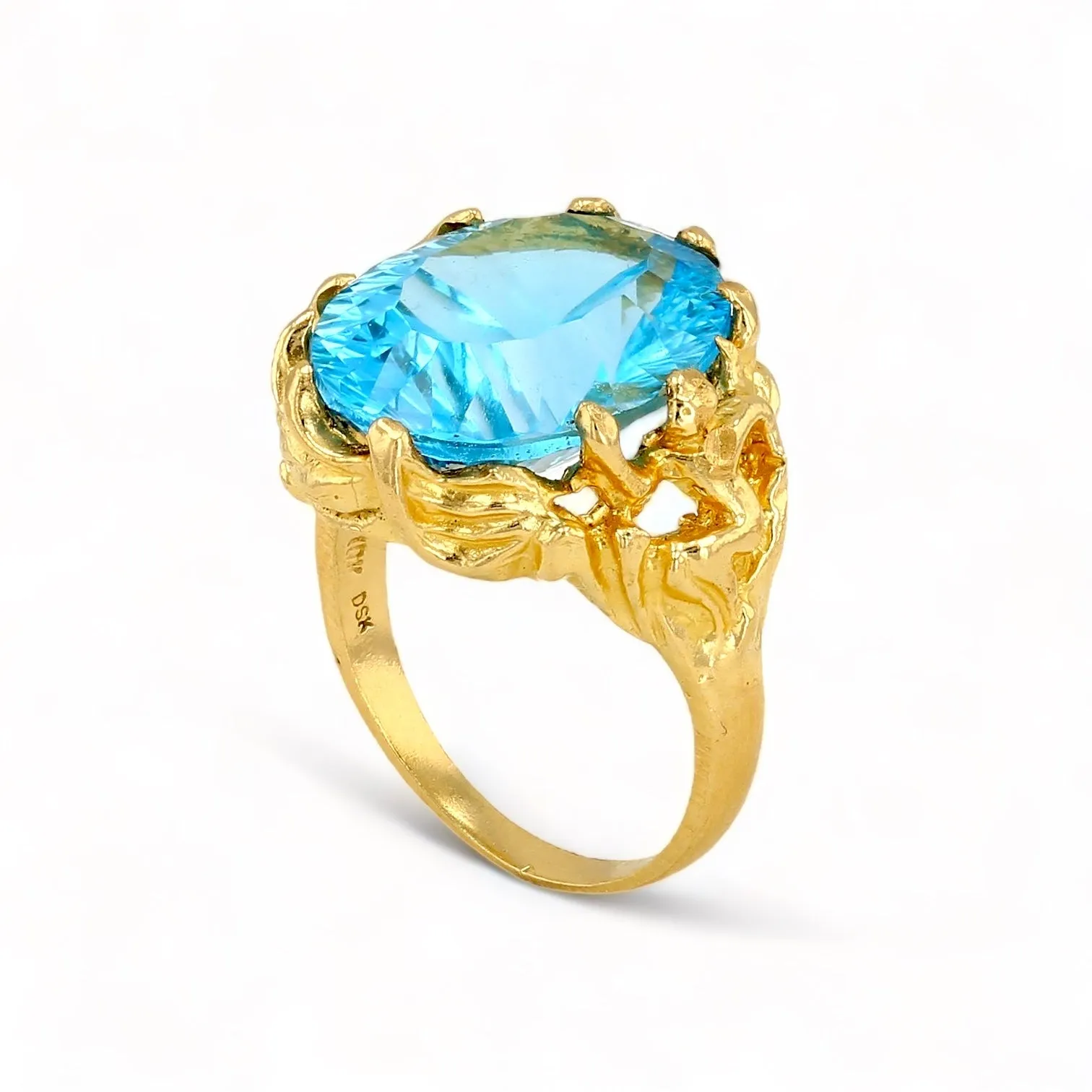 10K yellow gold zarza blue topaz solid ring-R1400