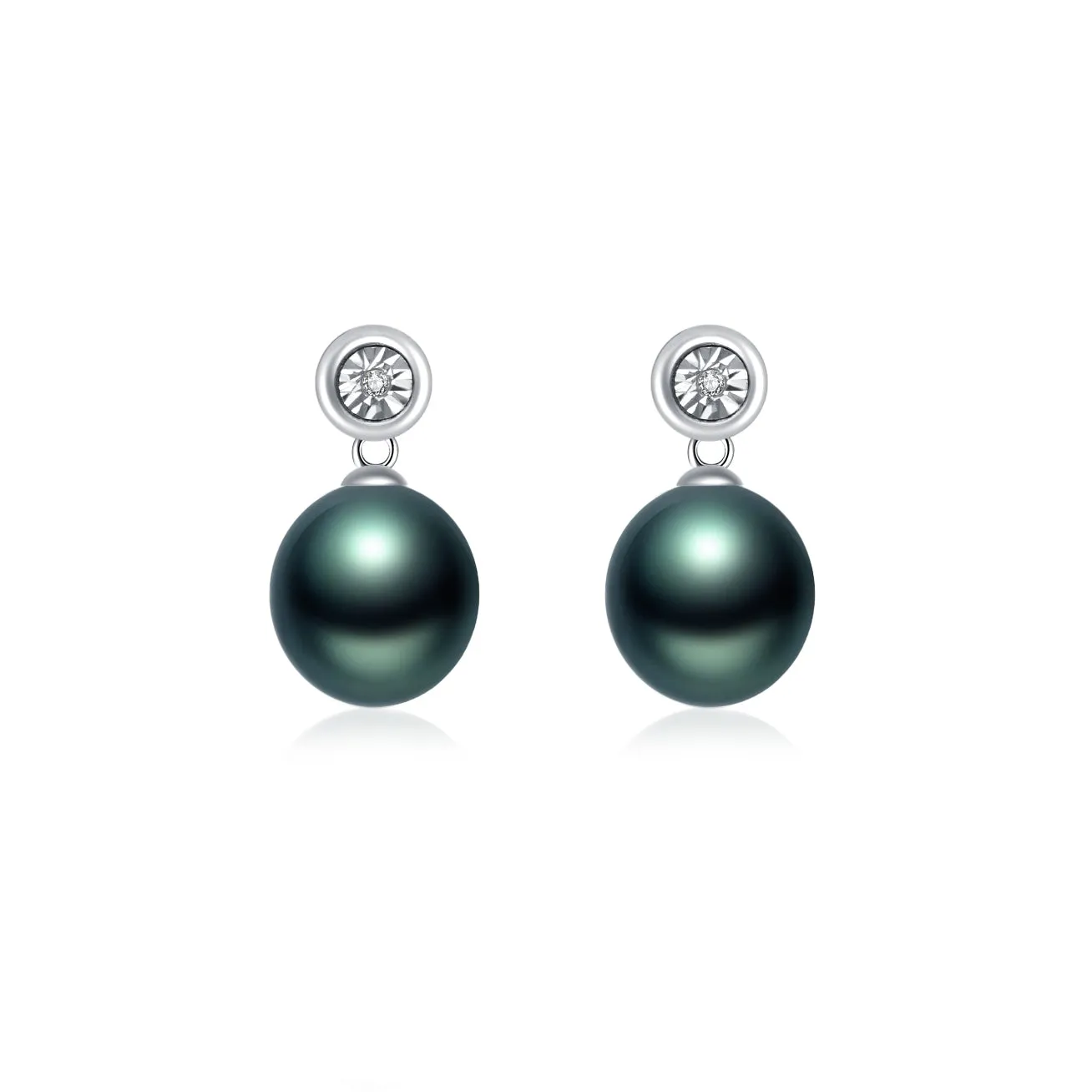 18K Solid Gold Diamond Tahitian Pearl Earrings KE00093