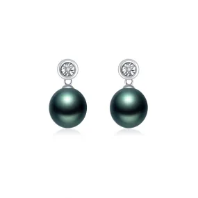 18K Solid Gold Diamond Tahitian Pearl Earrings KE00093