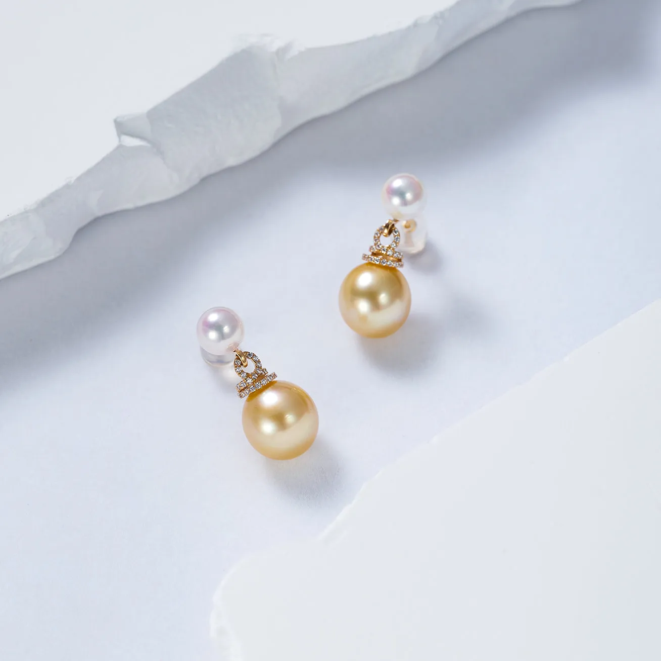 18K Solid Gold? South Sea Golden and Akoya White Pearl Earrings KE00155