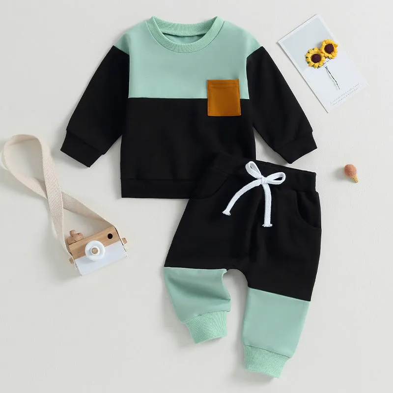 2 Pieces Set Baby Kid Boys Color-blocking Hoodies Sweatshirts And Pants Wholesale 231130104