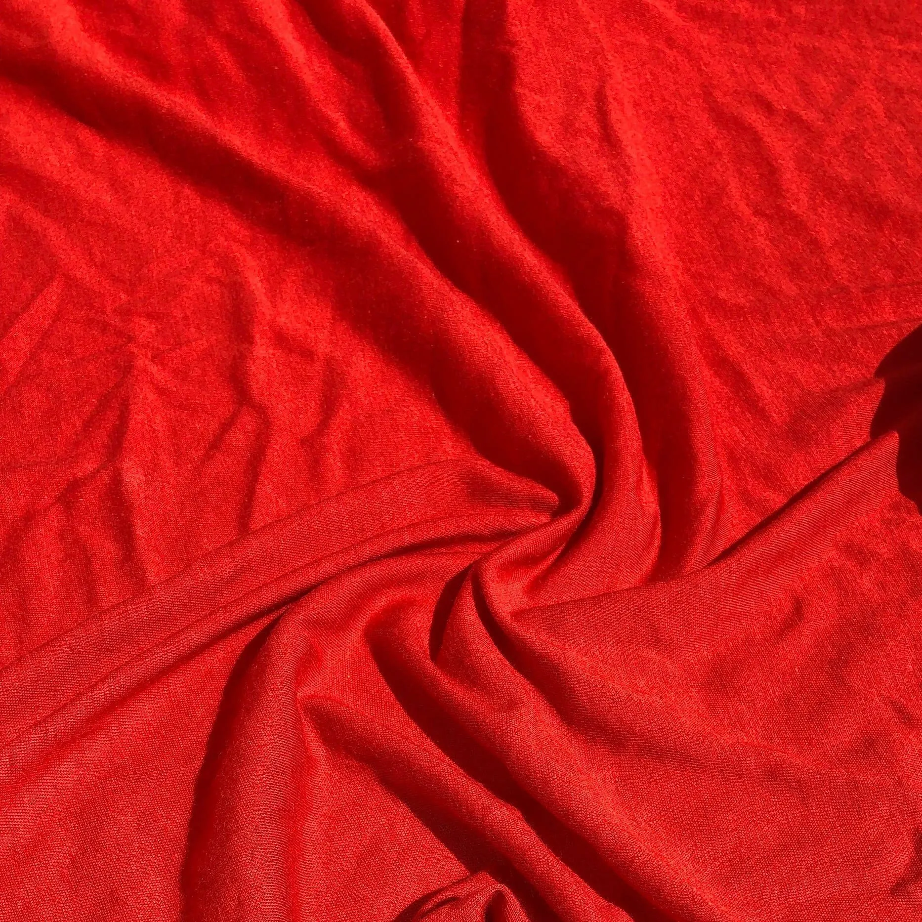 58" Solid Red 100% Viscose Rayon Piece Dyed Jersey Knit Fabric