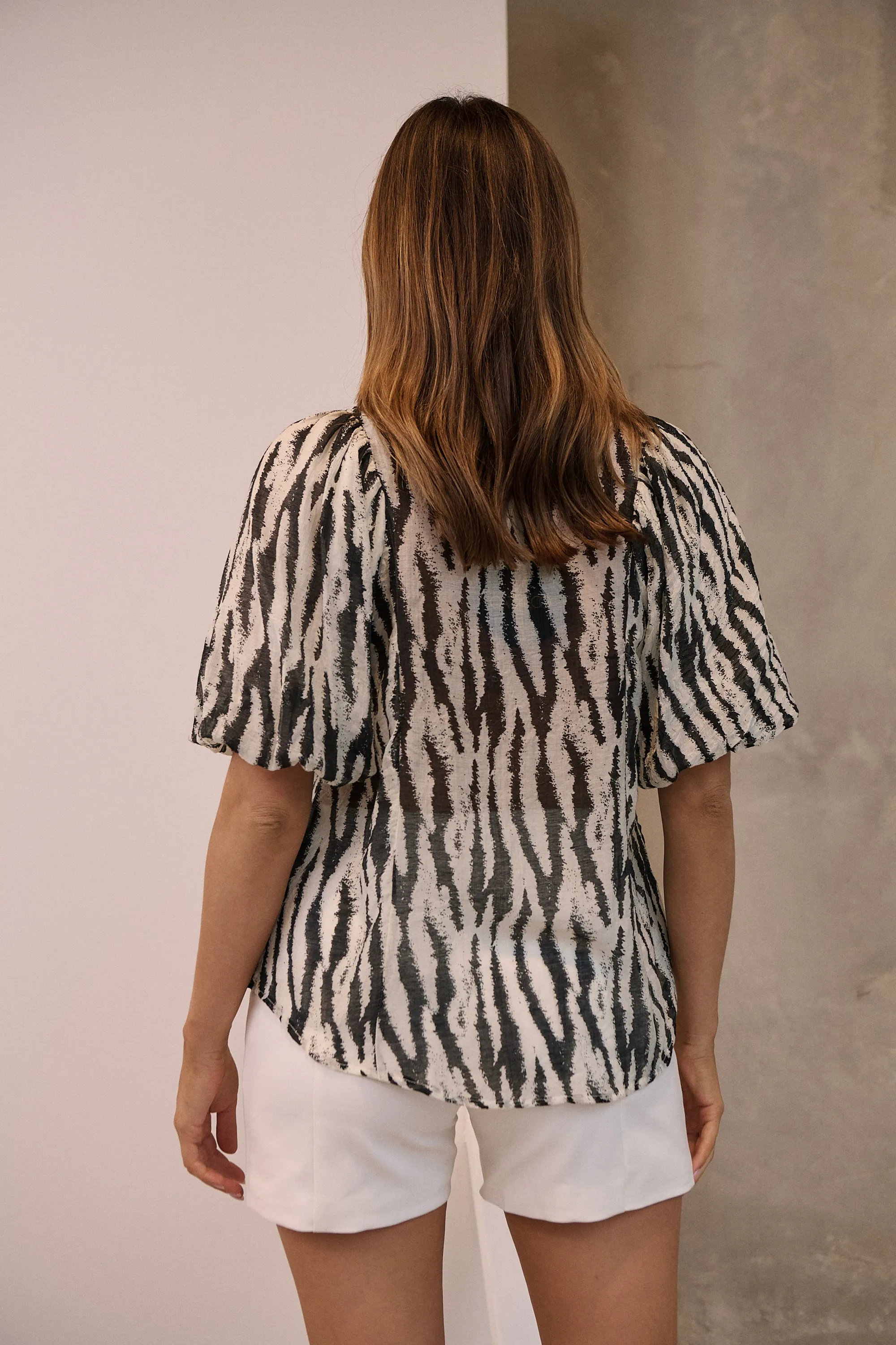 Abigail Puff Sleeve Black Zebra Print Blouse