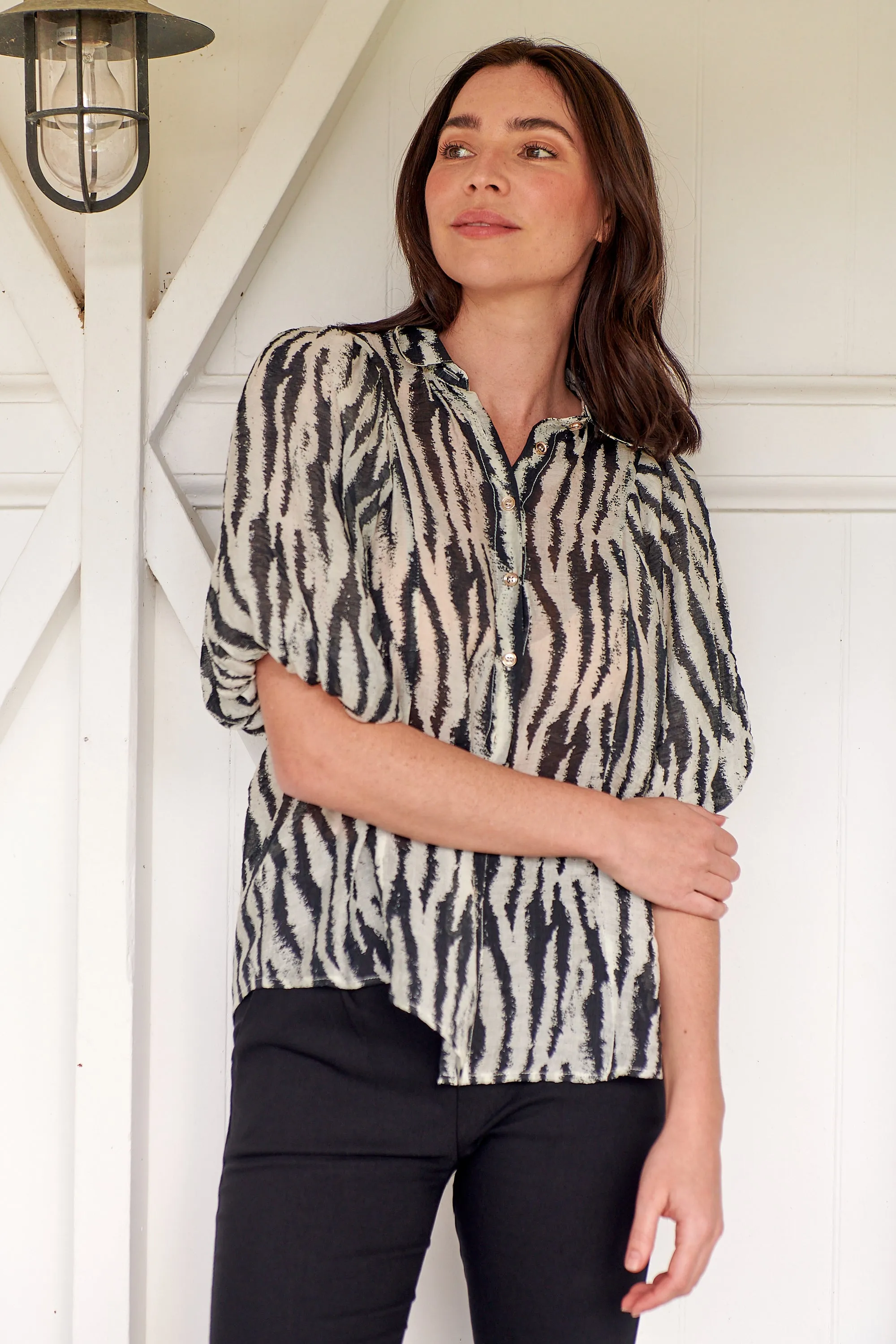 Abigail Puff Sleeve Black Zebra Print Blouse