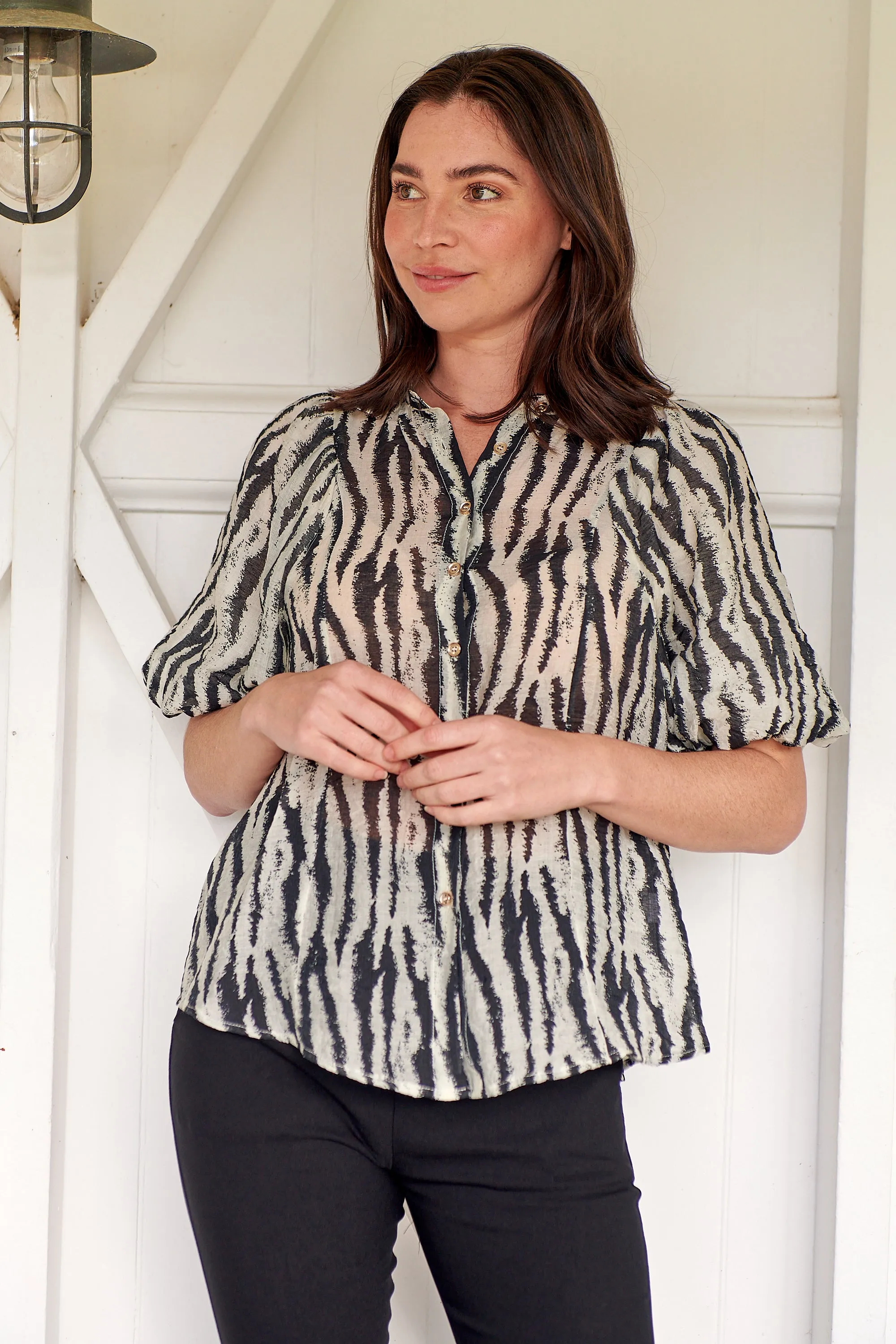 Abigail Puff Sleeve Black Zebra Print Blouse