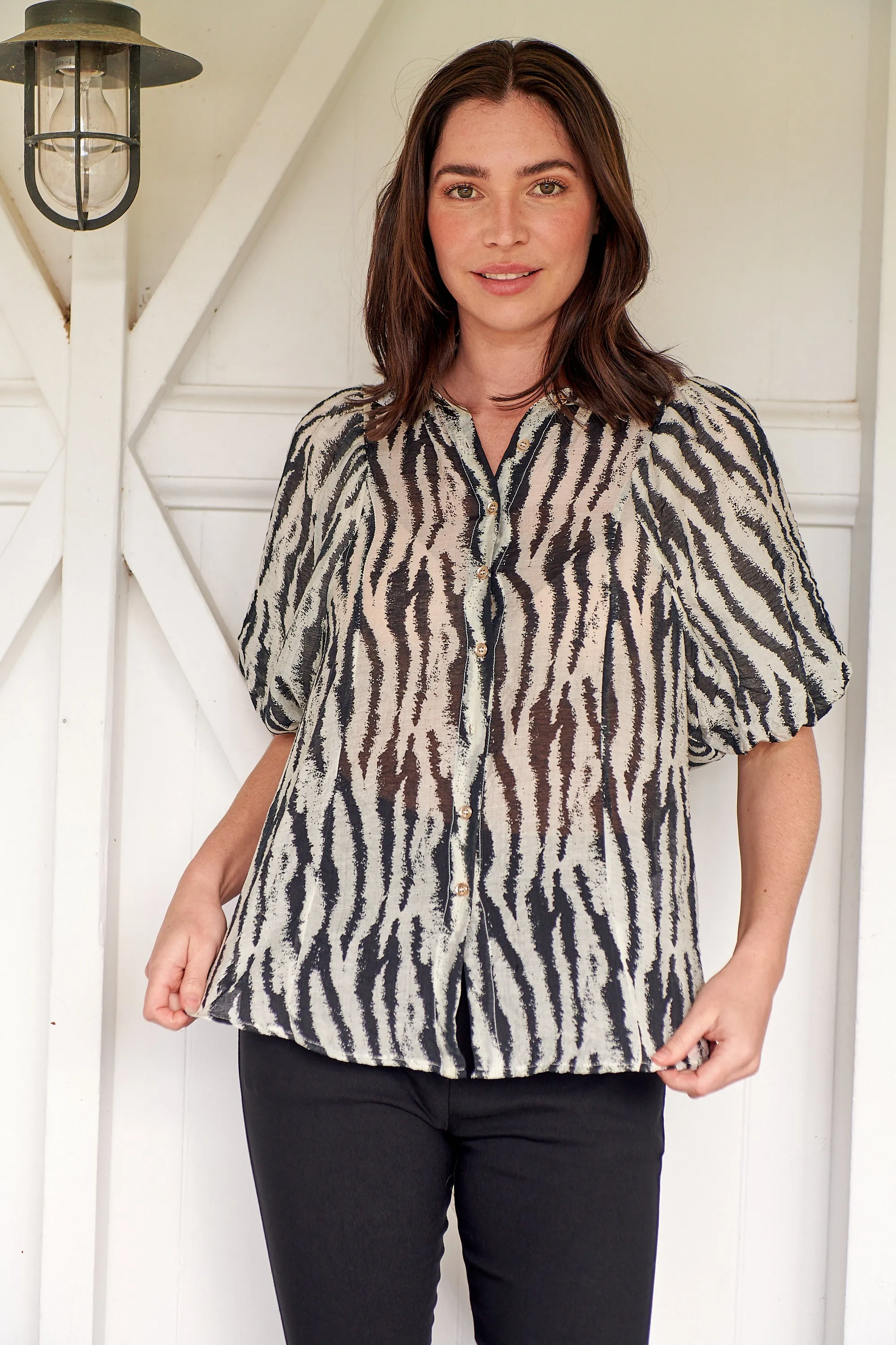 Abigail Puff Sleeve Black Zebra Print Blouse