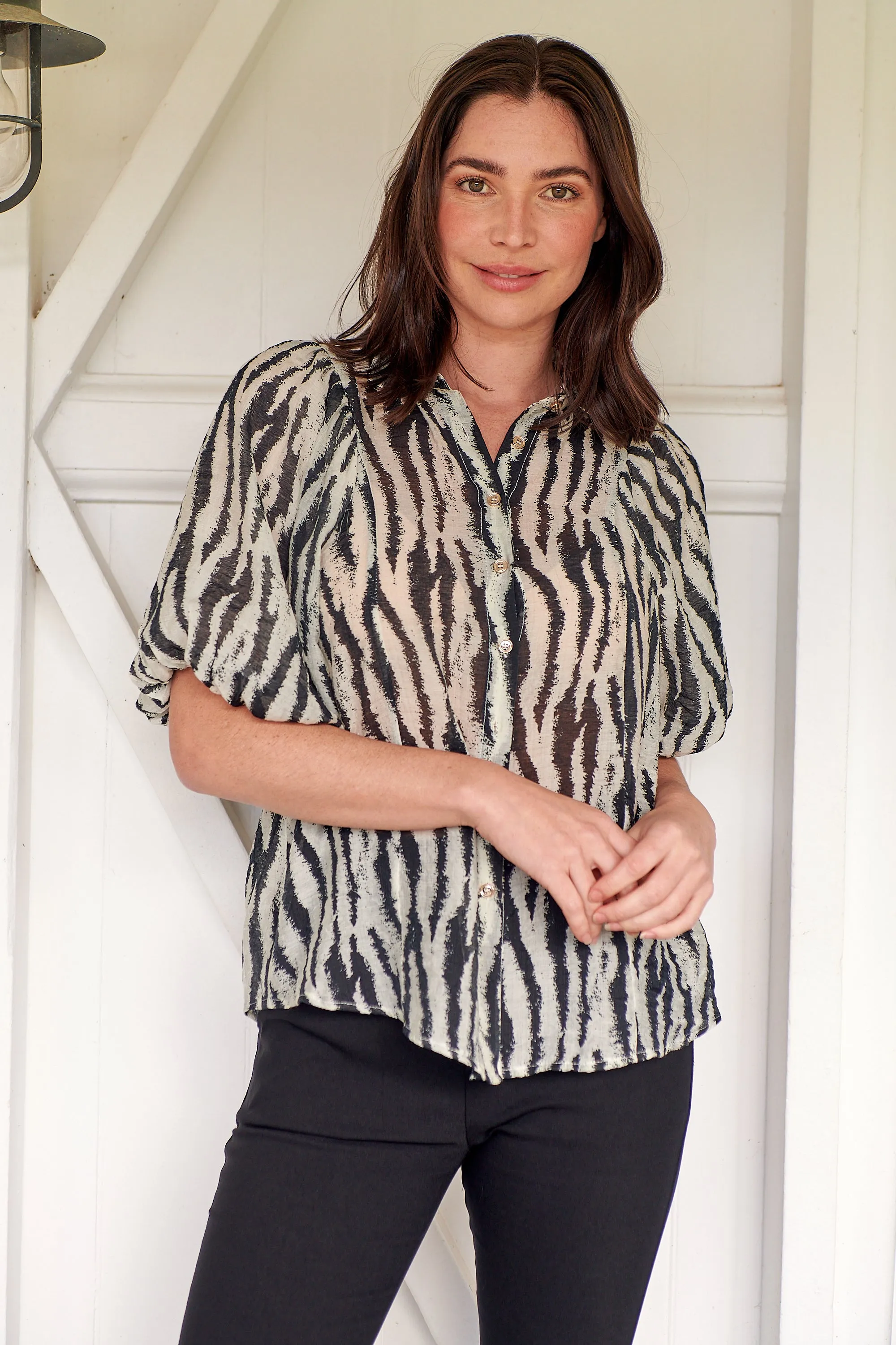 Abigail Puff Sleeve Black Zebra Print Blouse