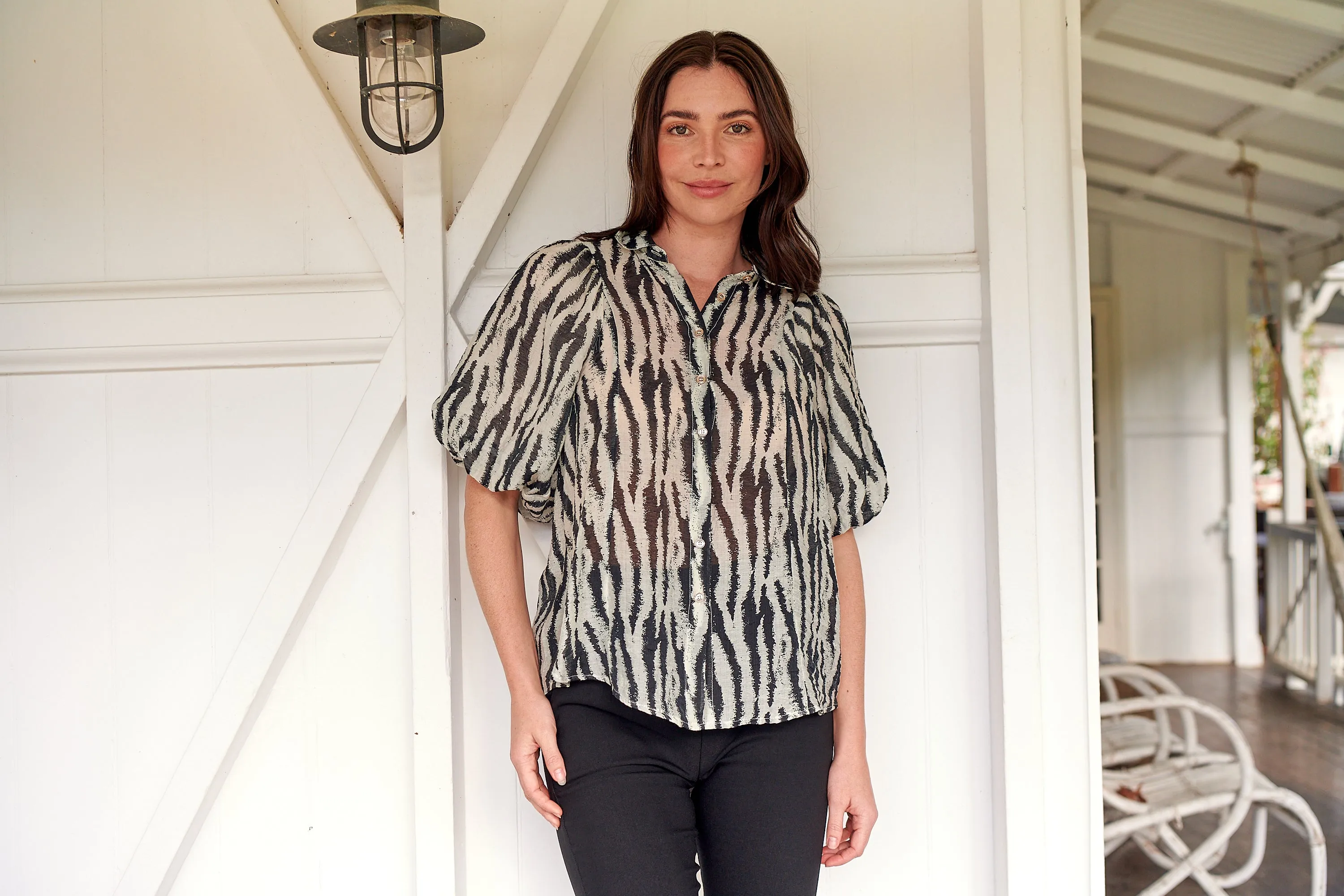 Abigail Puff Sleeve Black Zebra Print Blouse