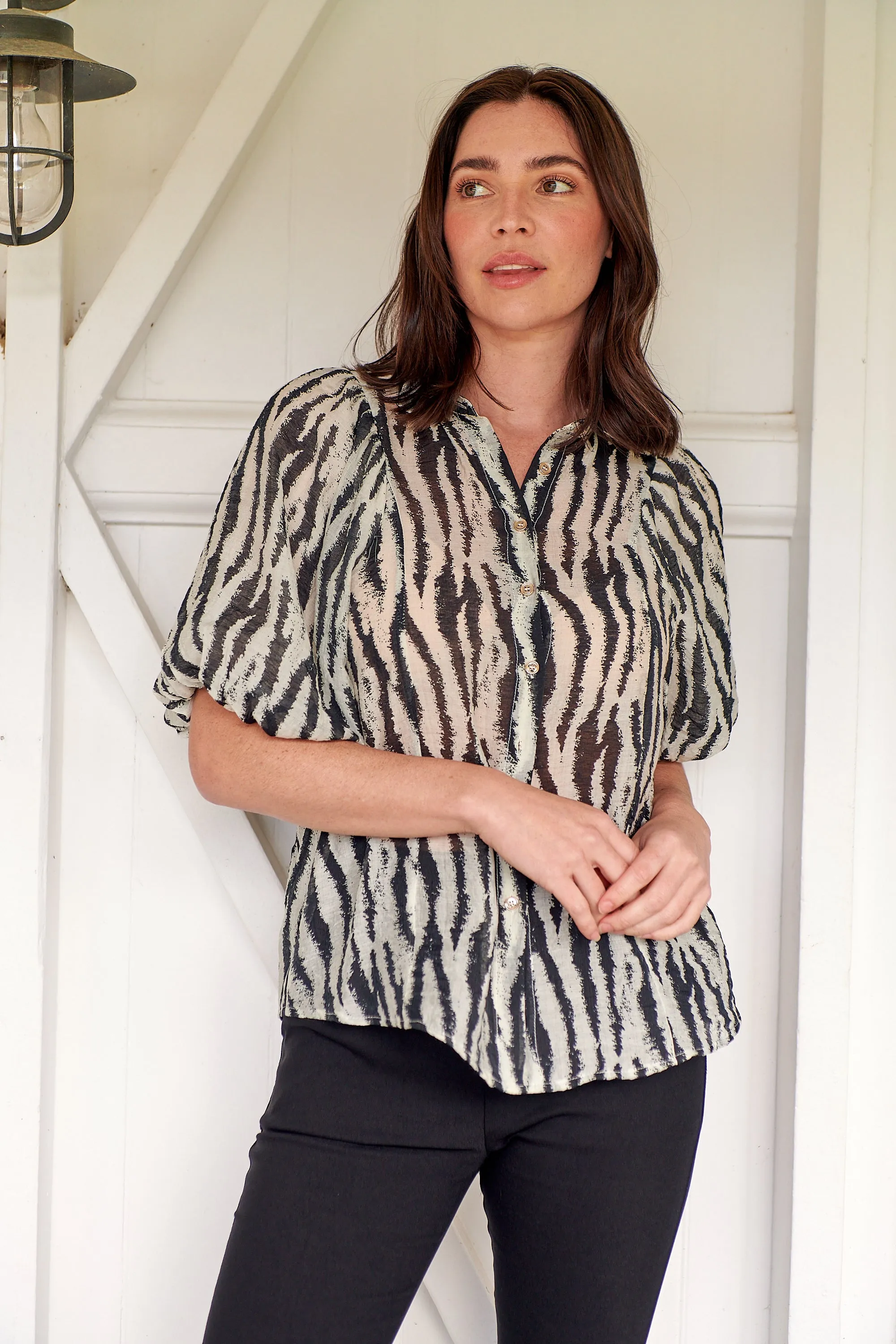 Abigail Puff Sleeve Black Zebra Print Blouse