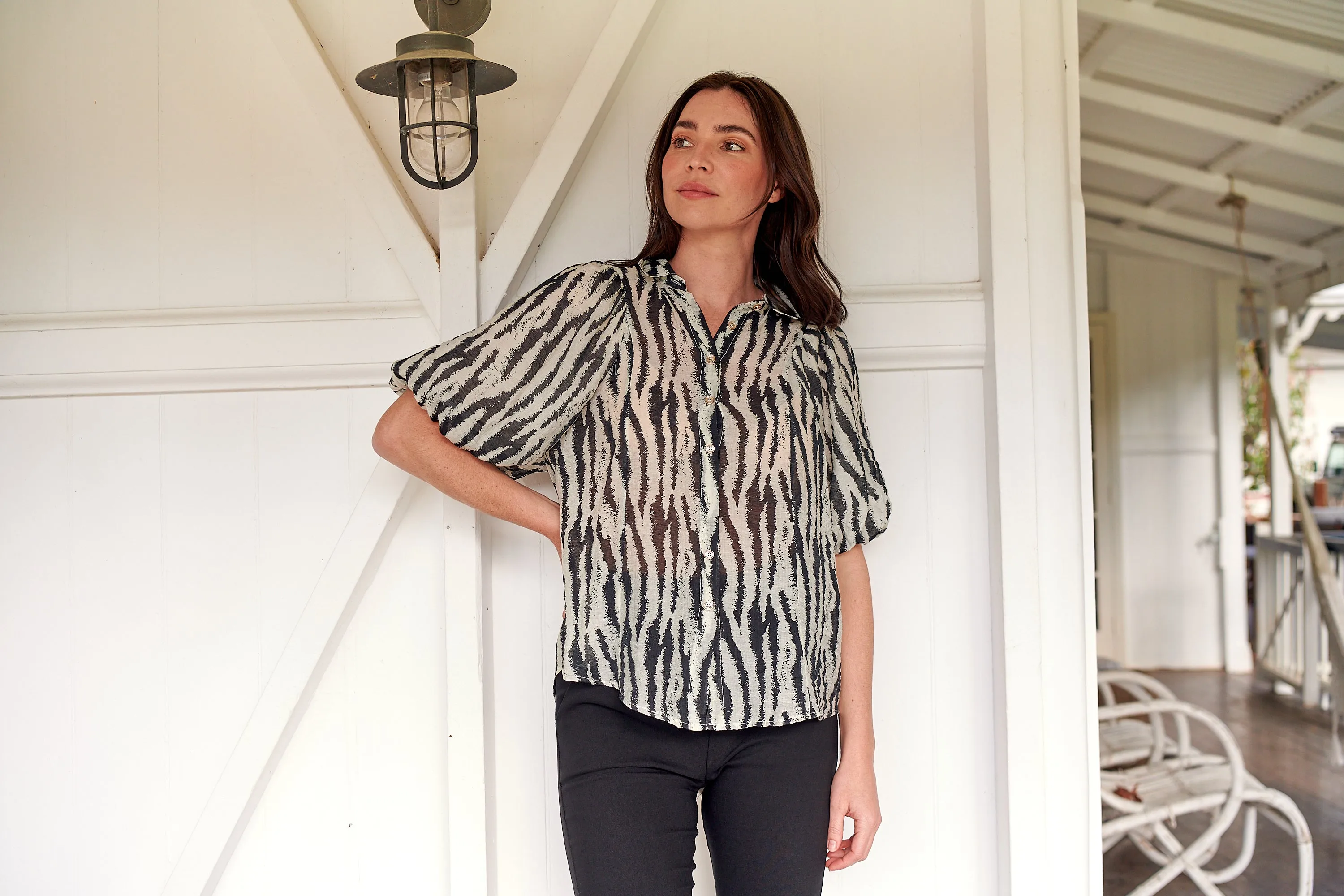 Abigail Puff Sleeve Black Zebra Print Blouse