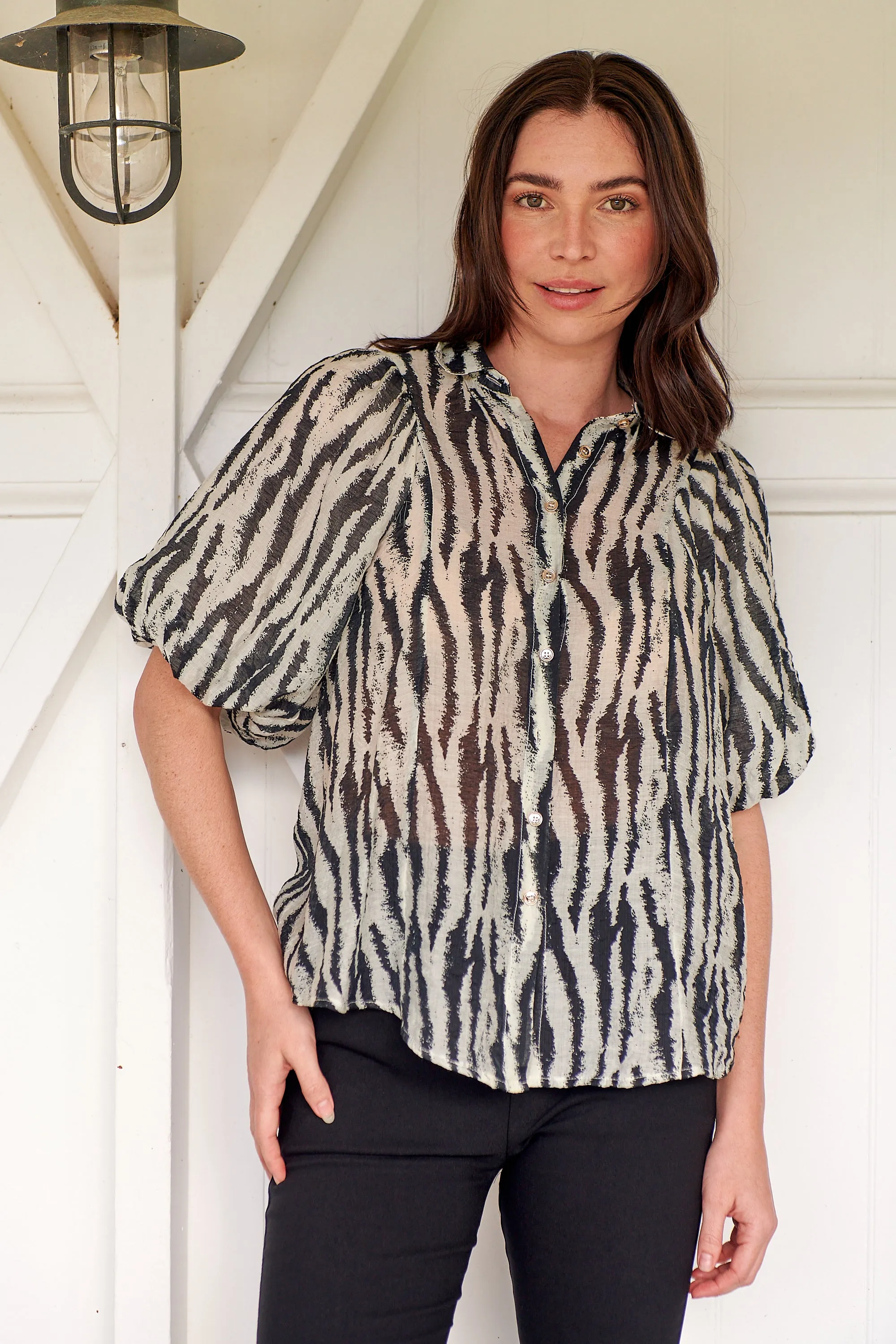 Abigail Puff Sleeve Black Zebra Print Blouse