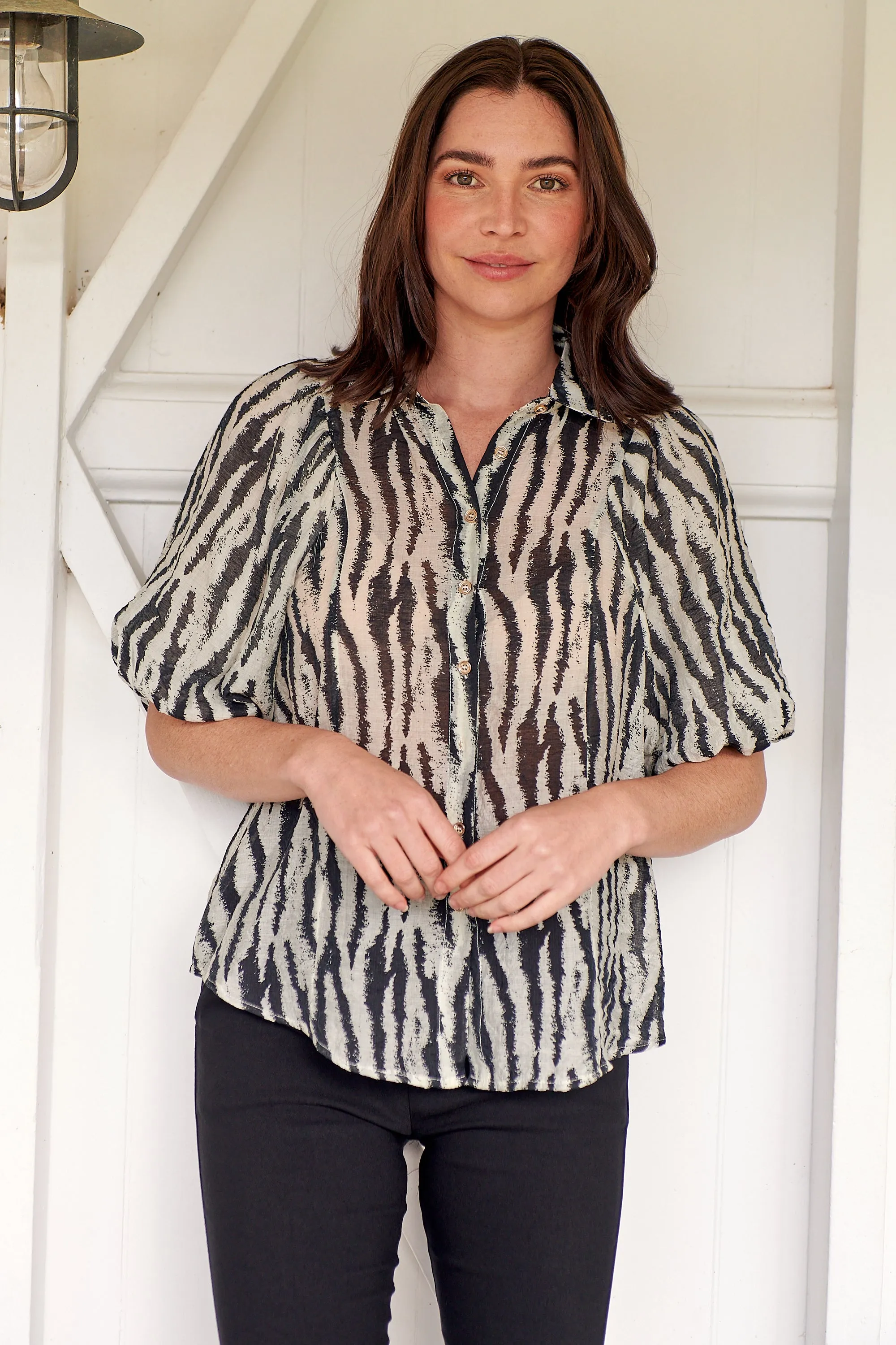 Abigail Puff Sleeve Black Zebra Print Blouse