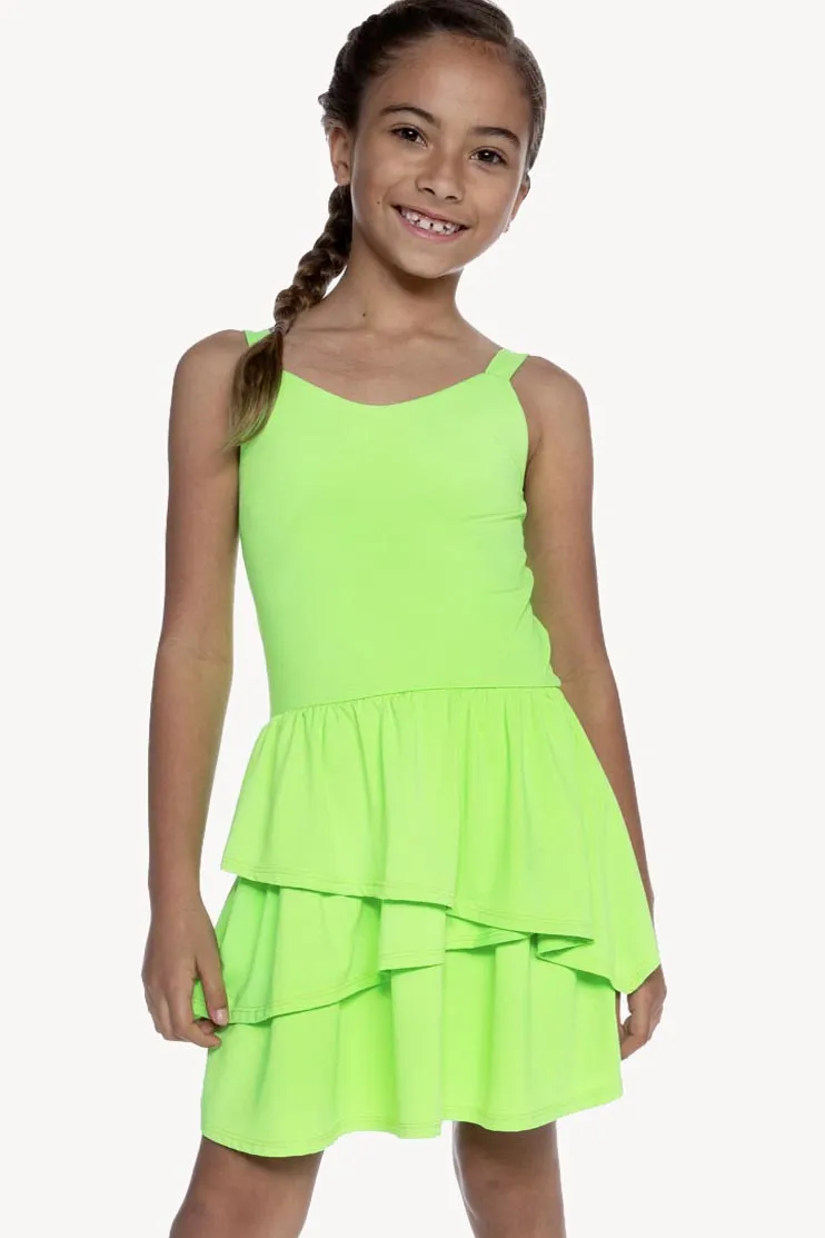 Air Swift Asymmetrical Tank Dress - Neon Lemon Lime