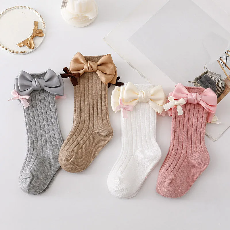 Baby Kid Girls Solid Color Bow Accessories Socks Wholesale 24011142