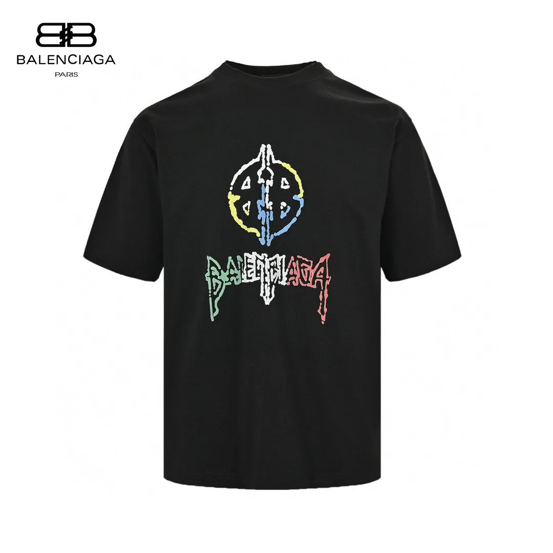 Balenciaga Multicolor Graphic Logo Black T-Shirt