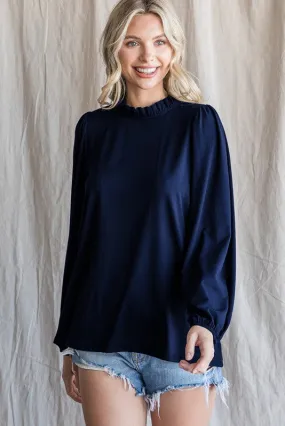 Balloon Sleeve Mock Neck Top in Black