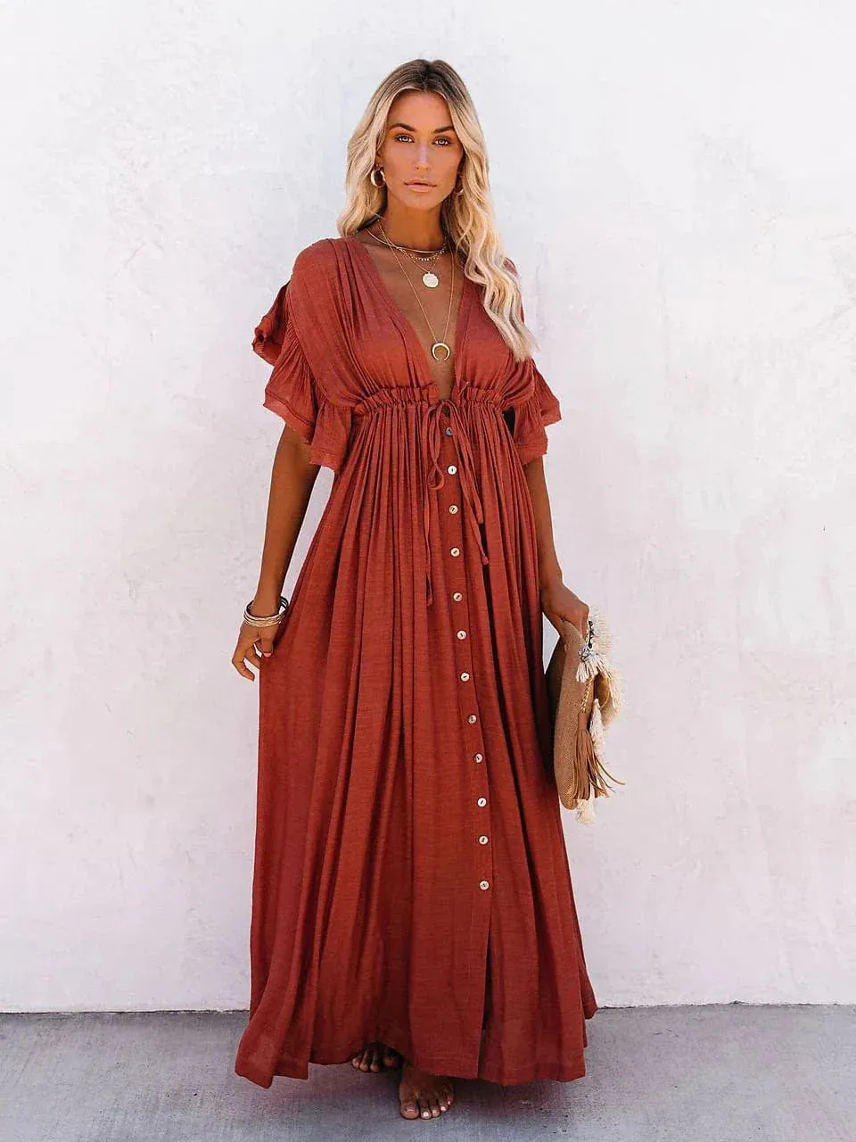 Boho Swing Maxi Dress With Backless Design for Women