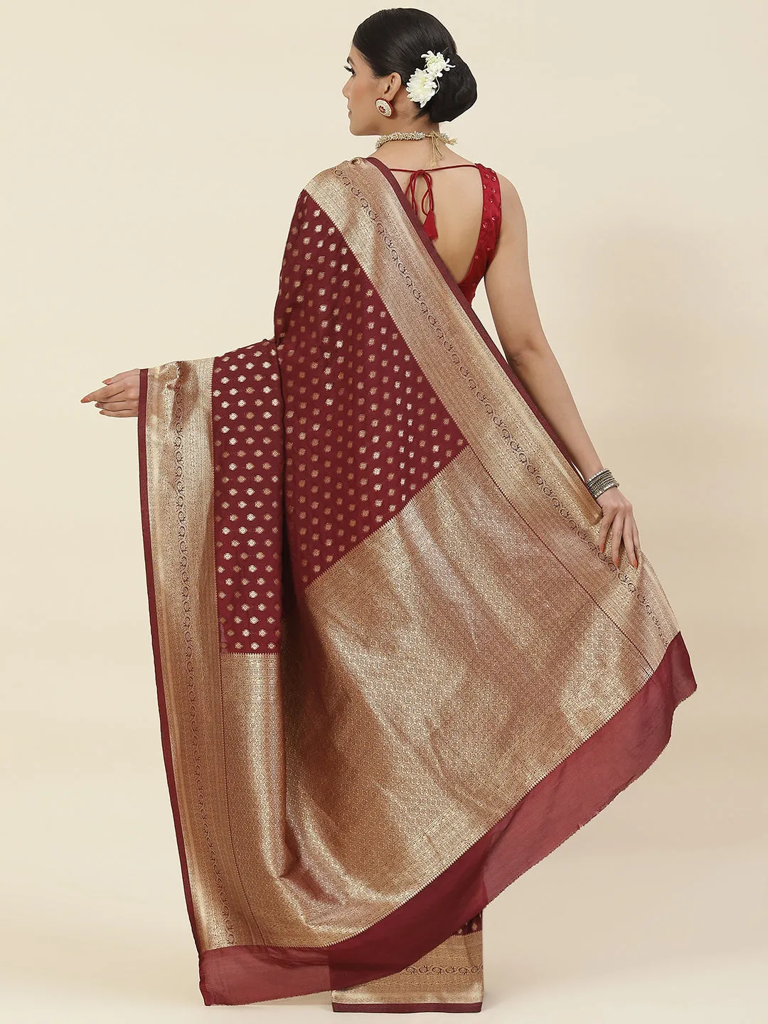 Brocade Zari Jaal Handloom Woven Saree