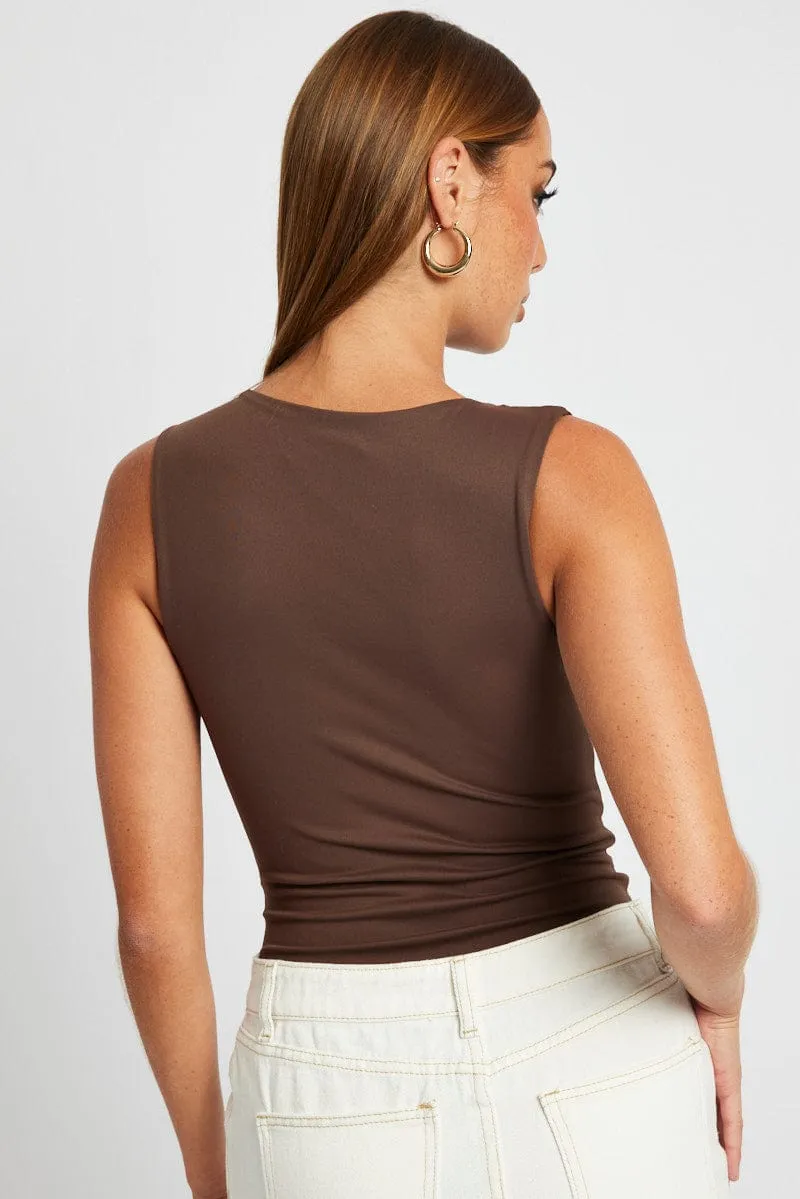 Brown Cutout Bodysuit Sleeveless Supersoft