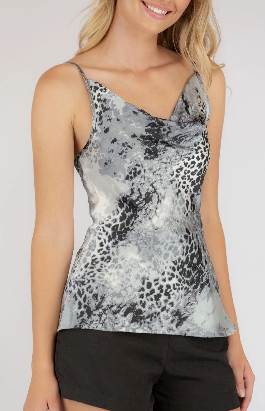 Cami Cowl Neck Top In Leopard Print