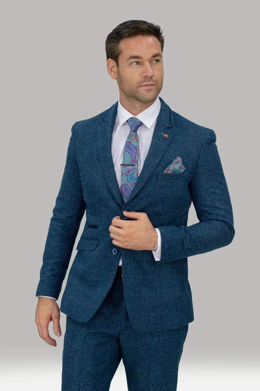 Cavani Carnegi 3 Piece Blue Check Tweed Suit