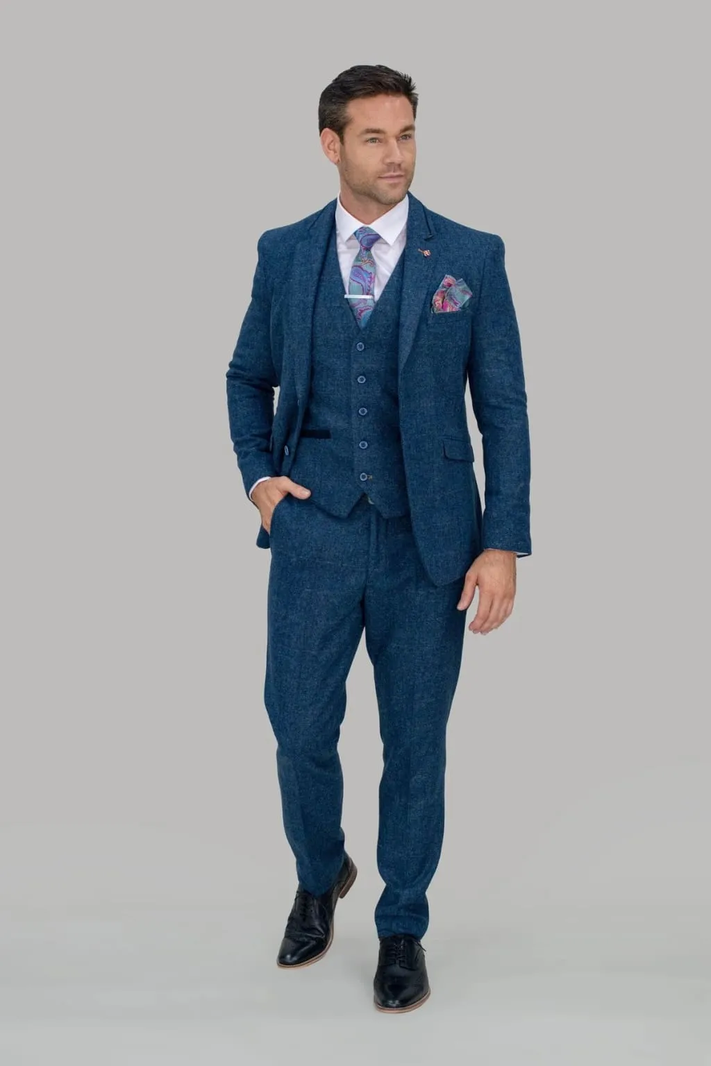 Cavani Carnegi 3 Piece Blue Check Tweed Suit