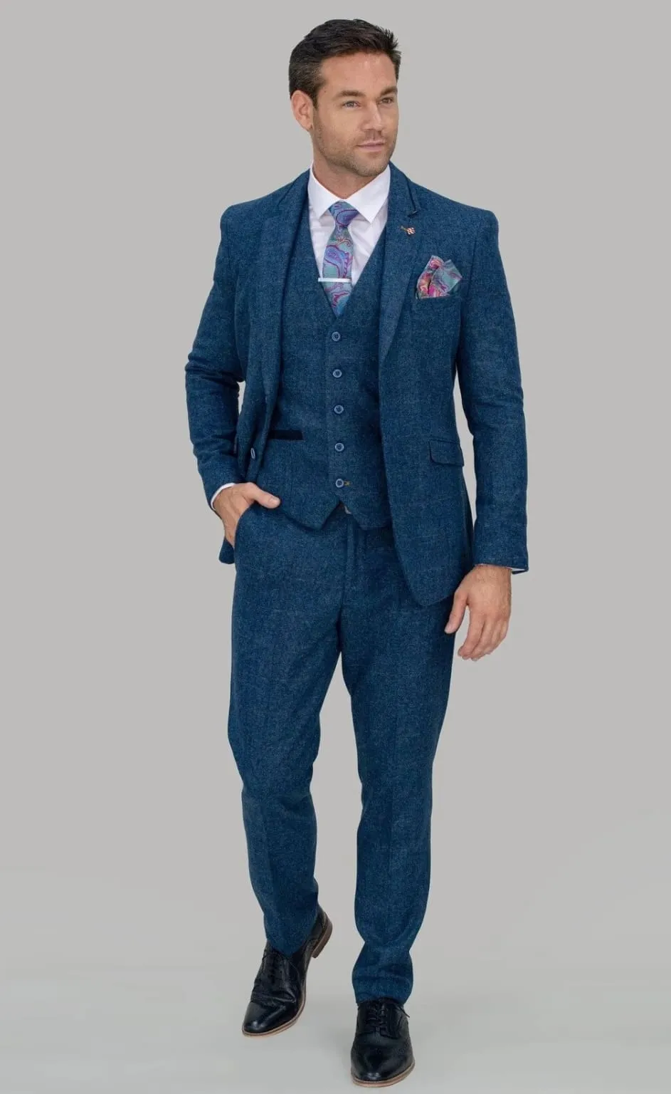 Cavani Carnegi 3 Piece Blue Check Tweed Suit