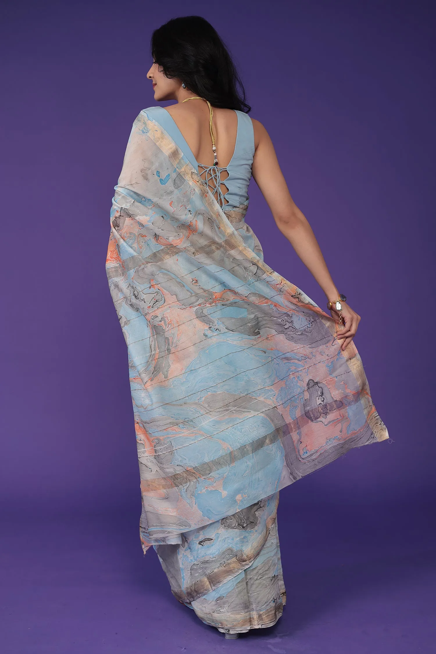 Chanderi Saree with Marble Print