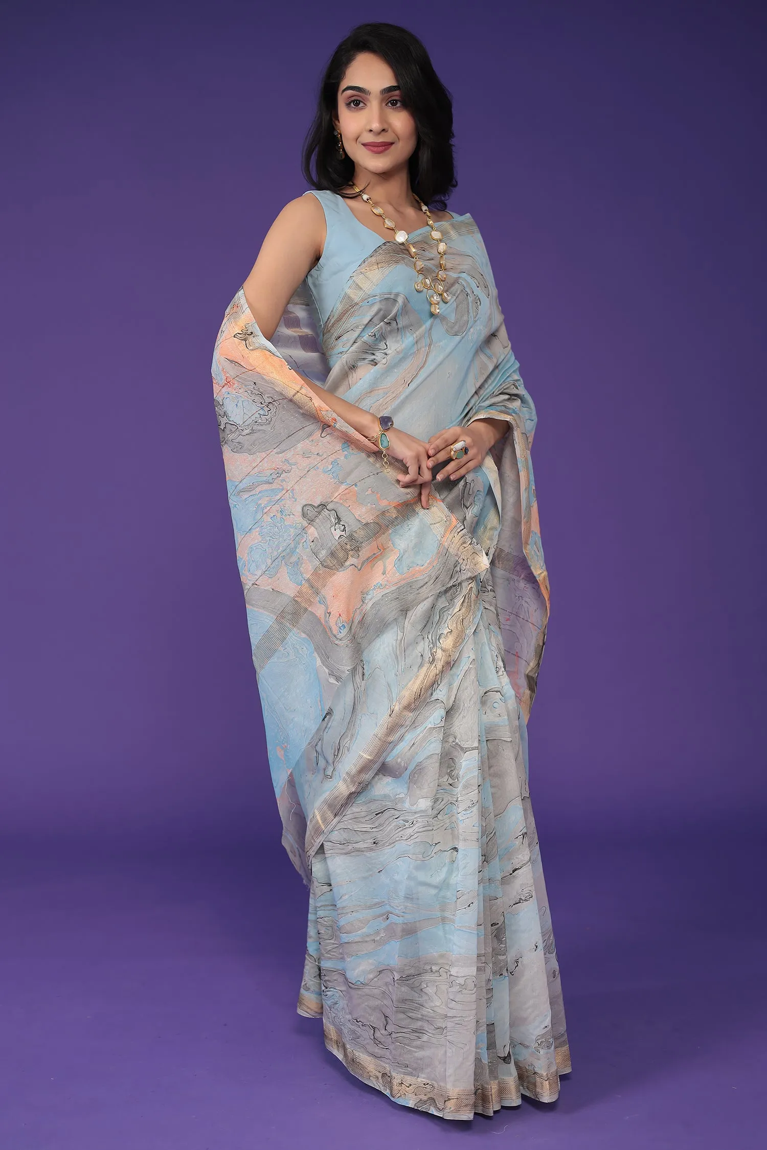 Chanderi Saree with Marble Print