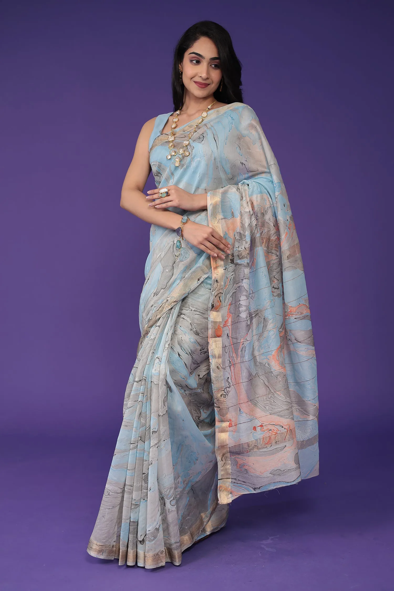 Chanderi Saree with Marble Print