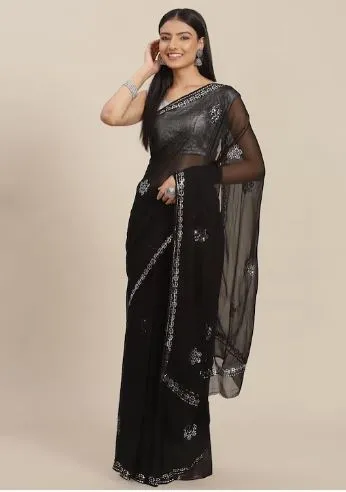 Chiffon Saree with Mirror and Thread Work