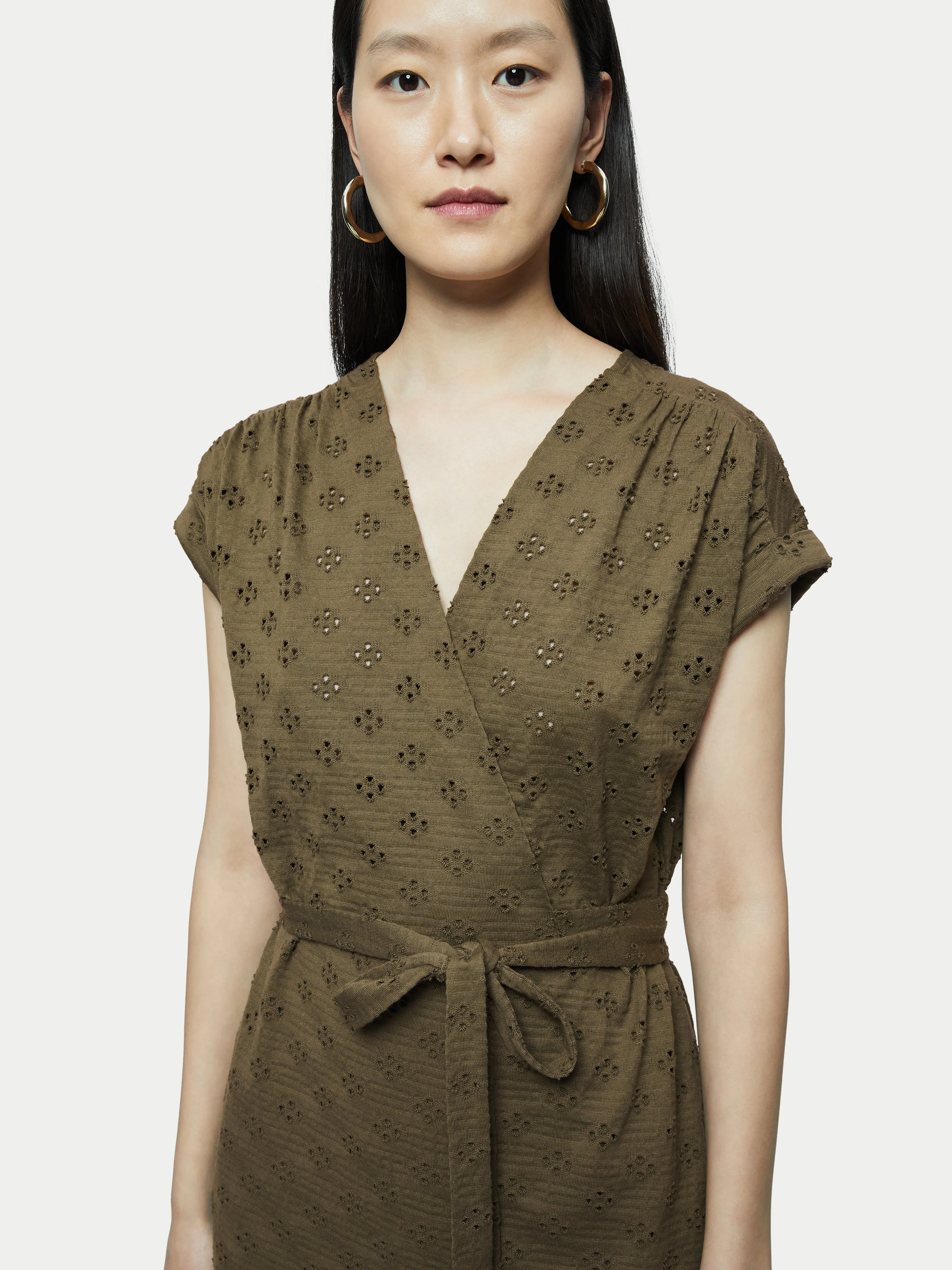 Cotton Broderie Wrap Dress | Khaki