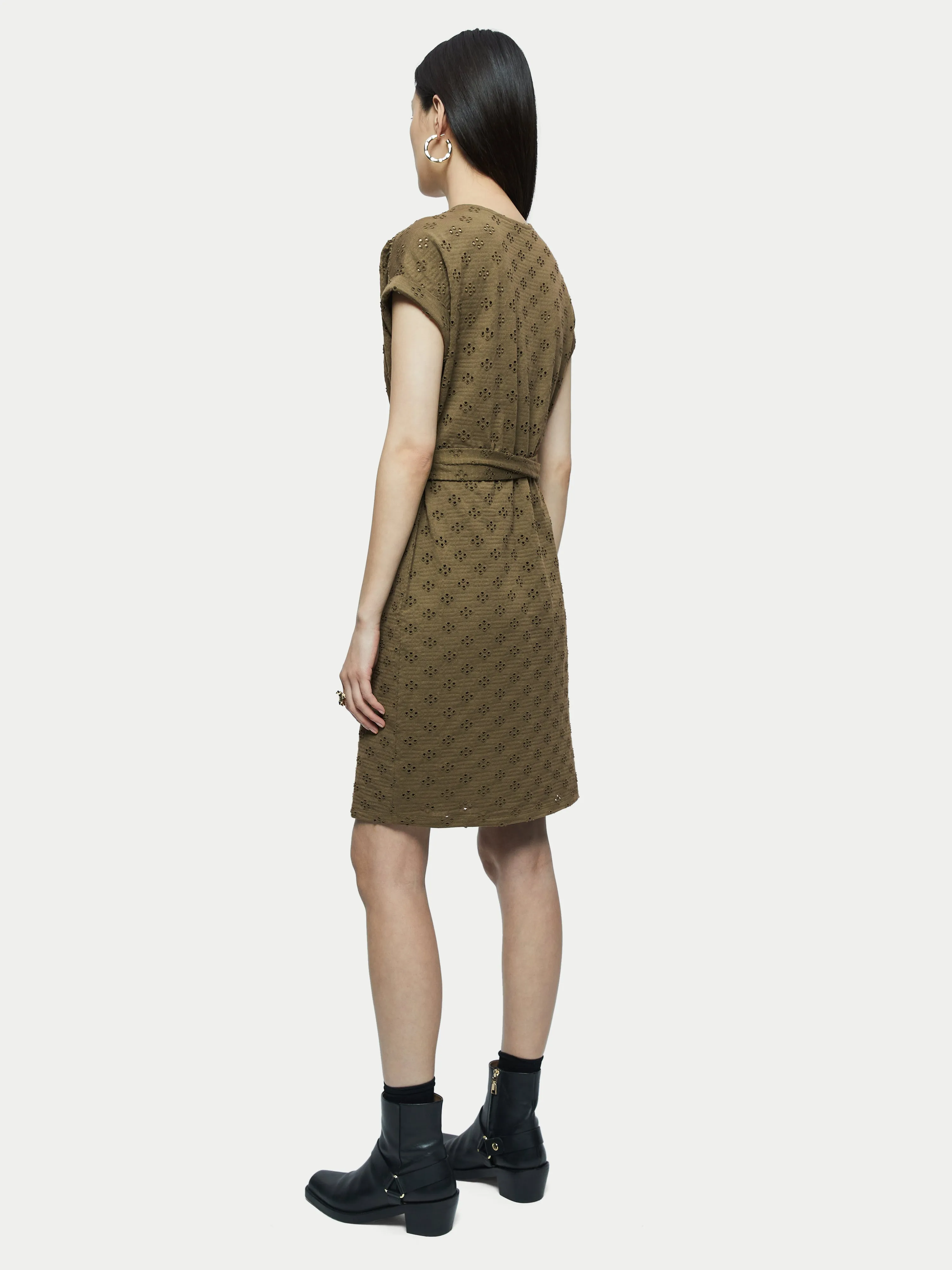 Cotton Broderie Wrap Dress | Khaki