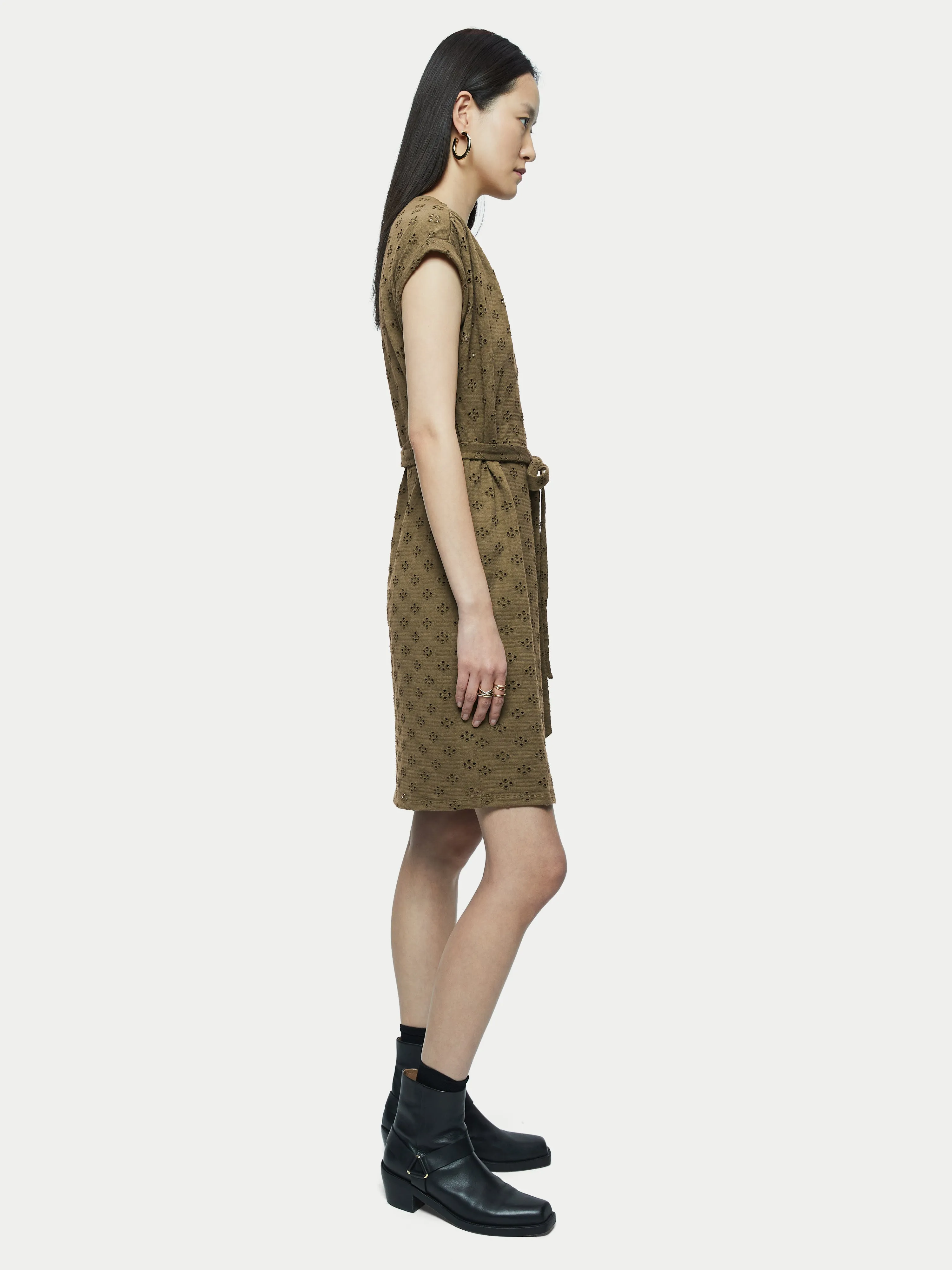 Cotton Broderie Wrap Dress | Khaki