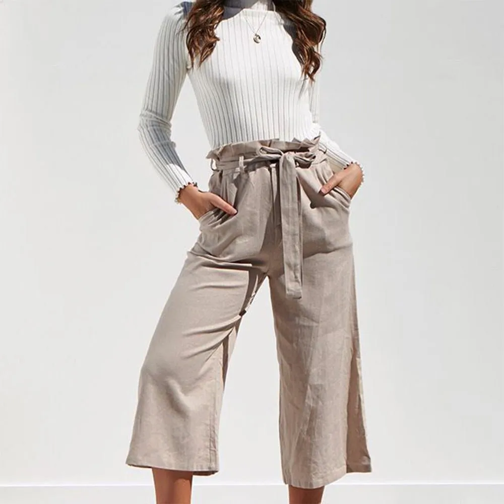 Cotton Linen High Waist Wide Leg Loose Pants