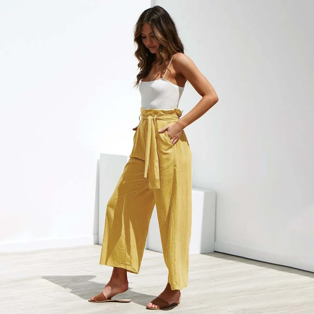 Cotton Linen High Waist Wide Leg Loose Pants