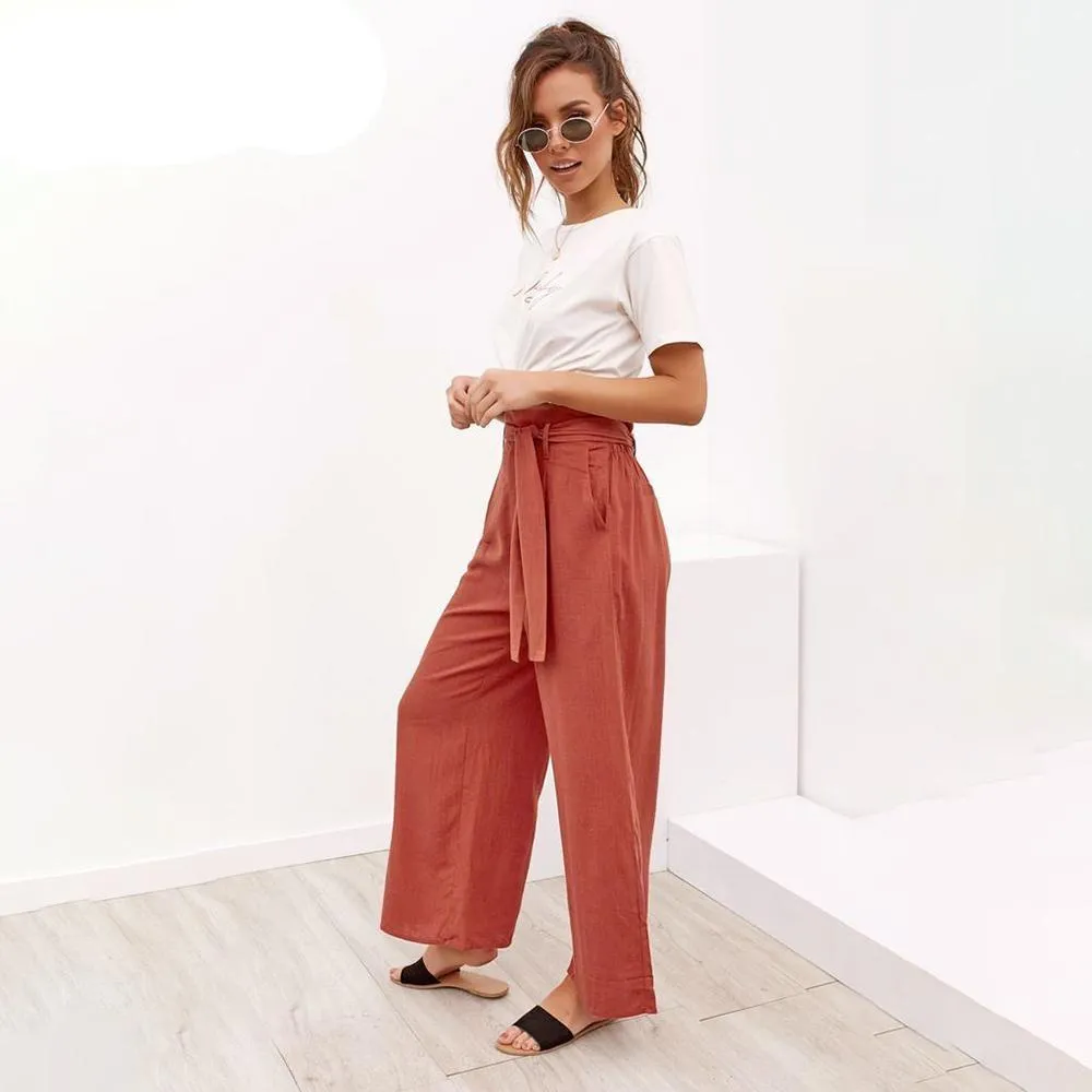 Cotton Linen High Waist Wide Leg Loose Pants