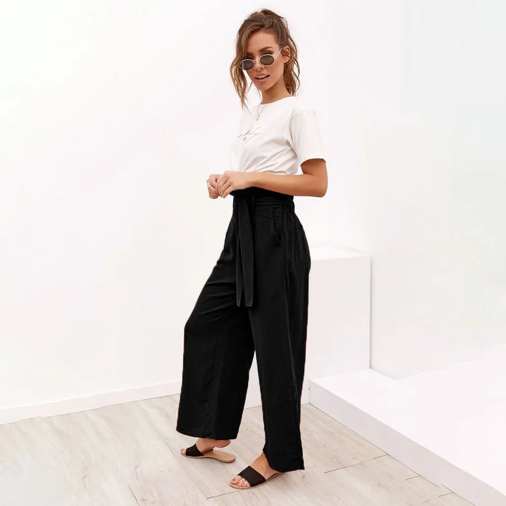 Cotton Linen High Waist Wide Leg Loose Pants