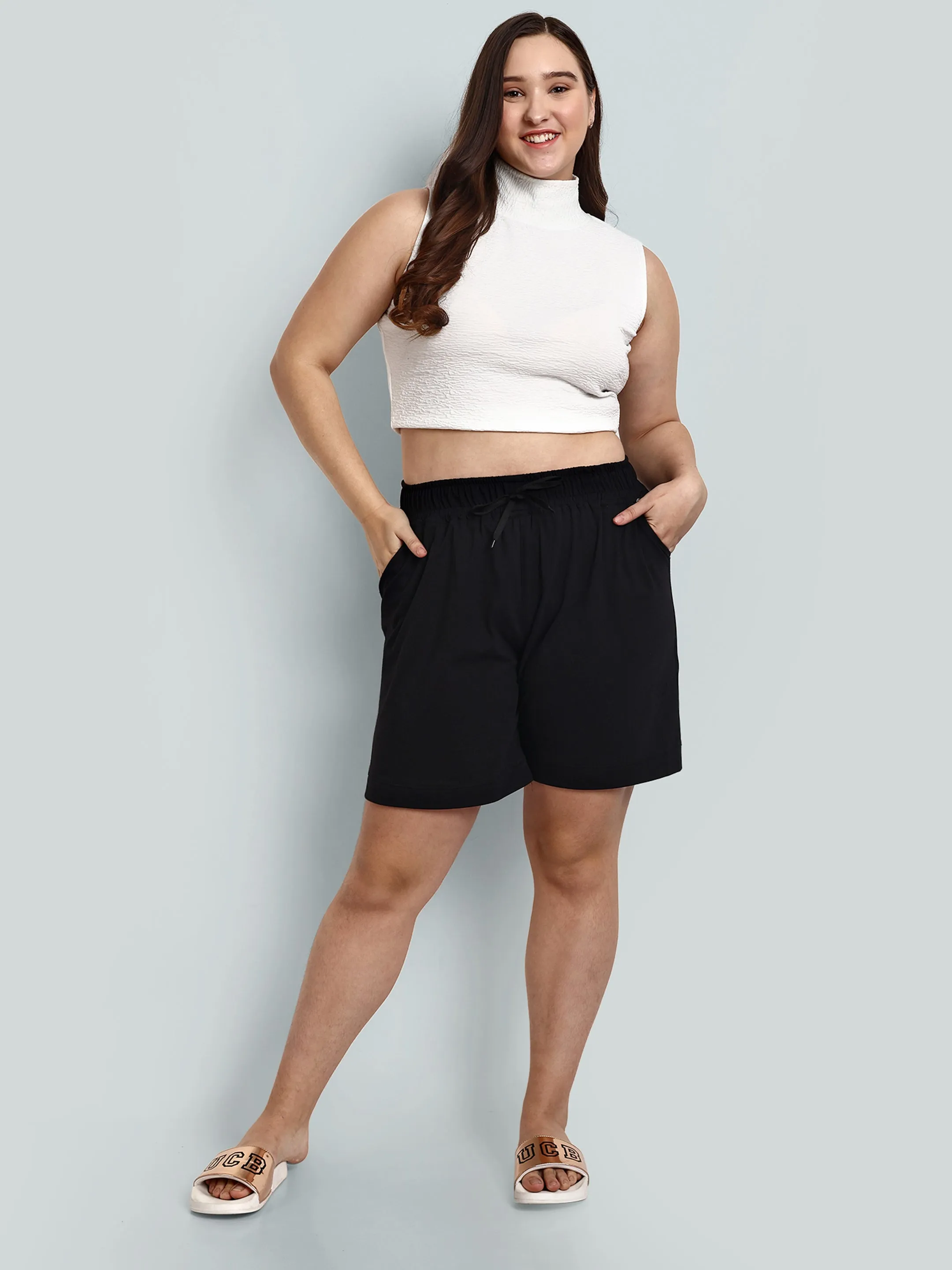 Cotton Shorts For Women - Plain Bermuda - Black