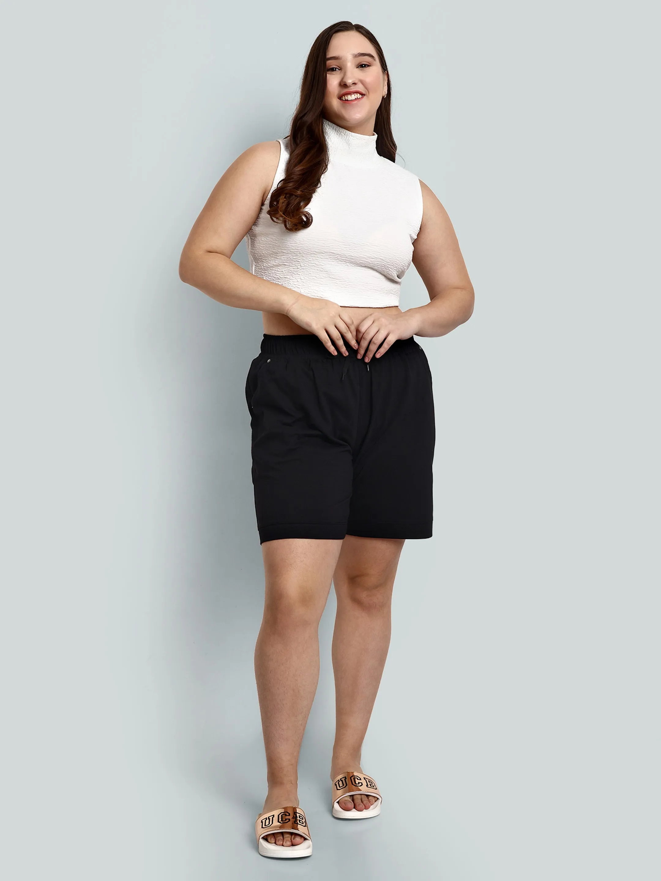 Cotton Shorts For Women - Plain Bermuda - Black