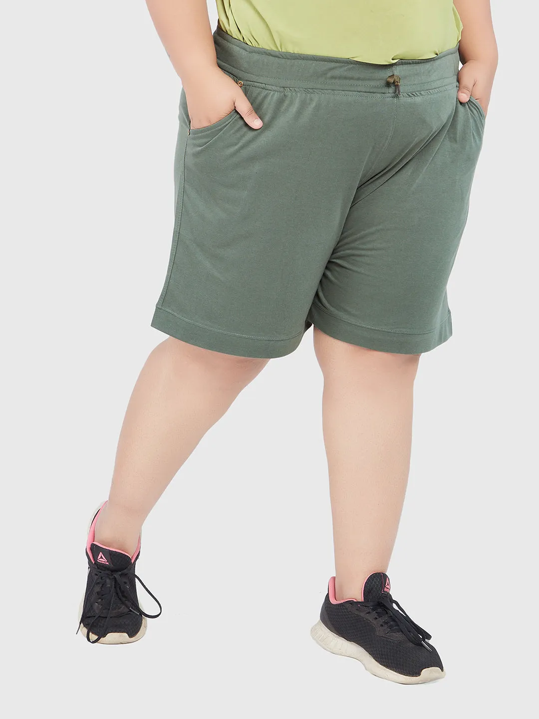 Cotton Shorts For Women - Plain Bermuda - Olive Green