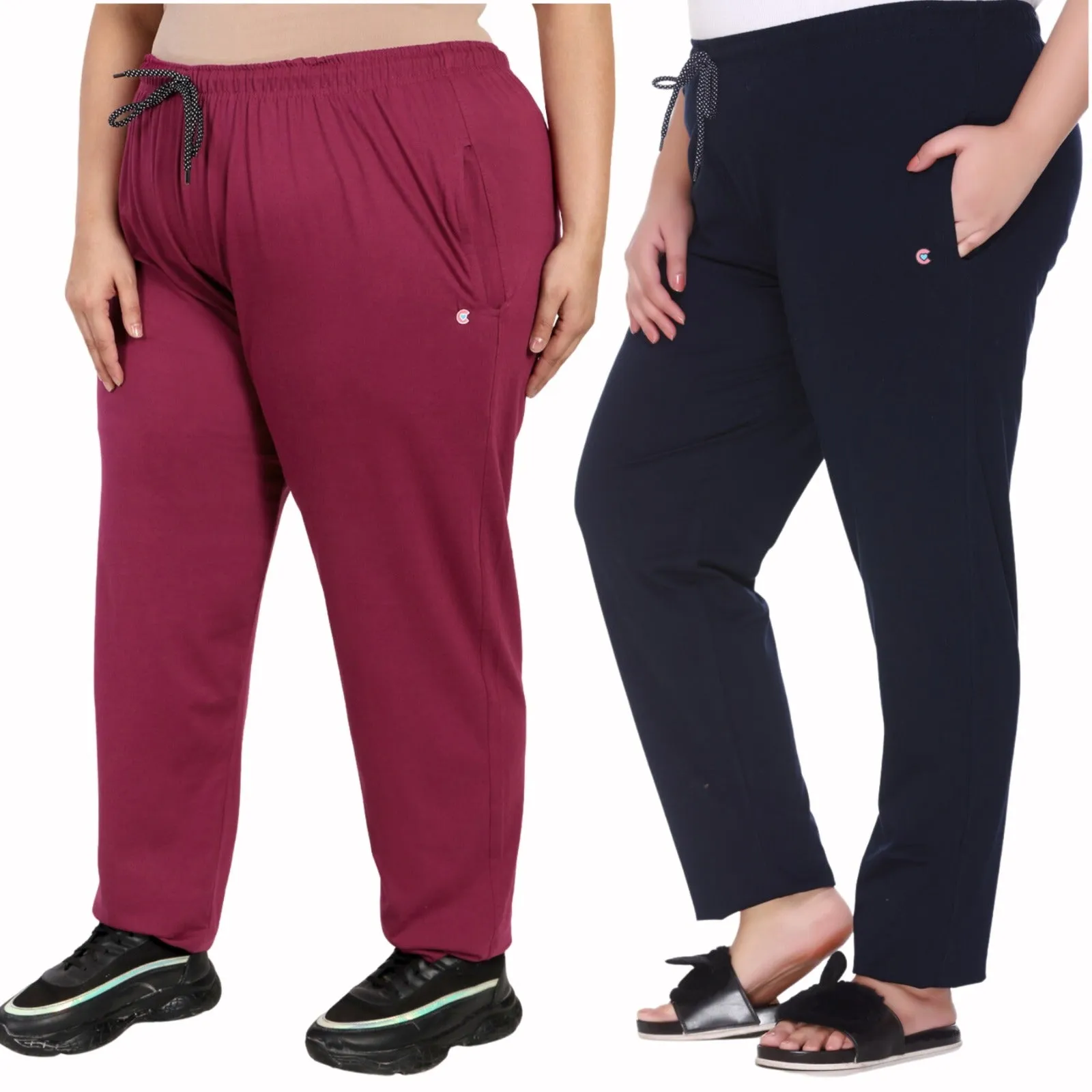 Cotton Track Pants For Women Pack of 2 (Purple & Navy Blue)