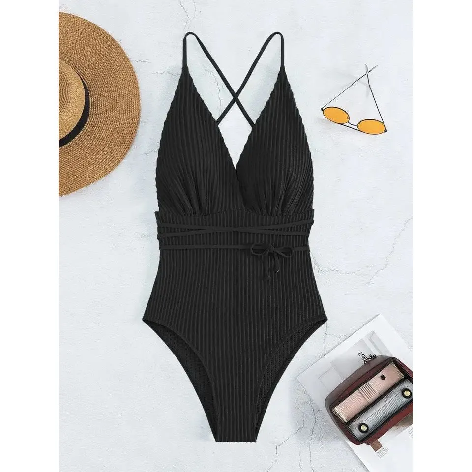 Crisscross Backless Knot Front One Piece Swimsuit