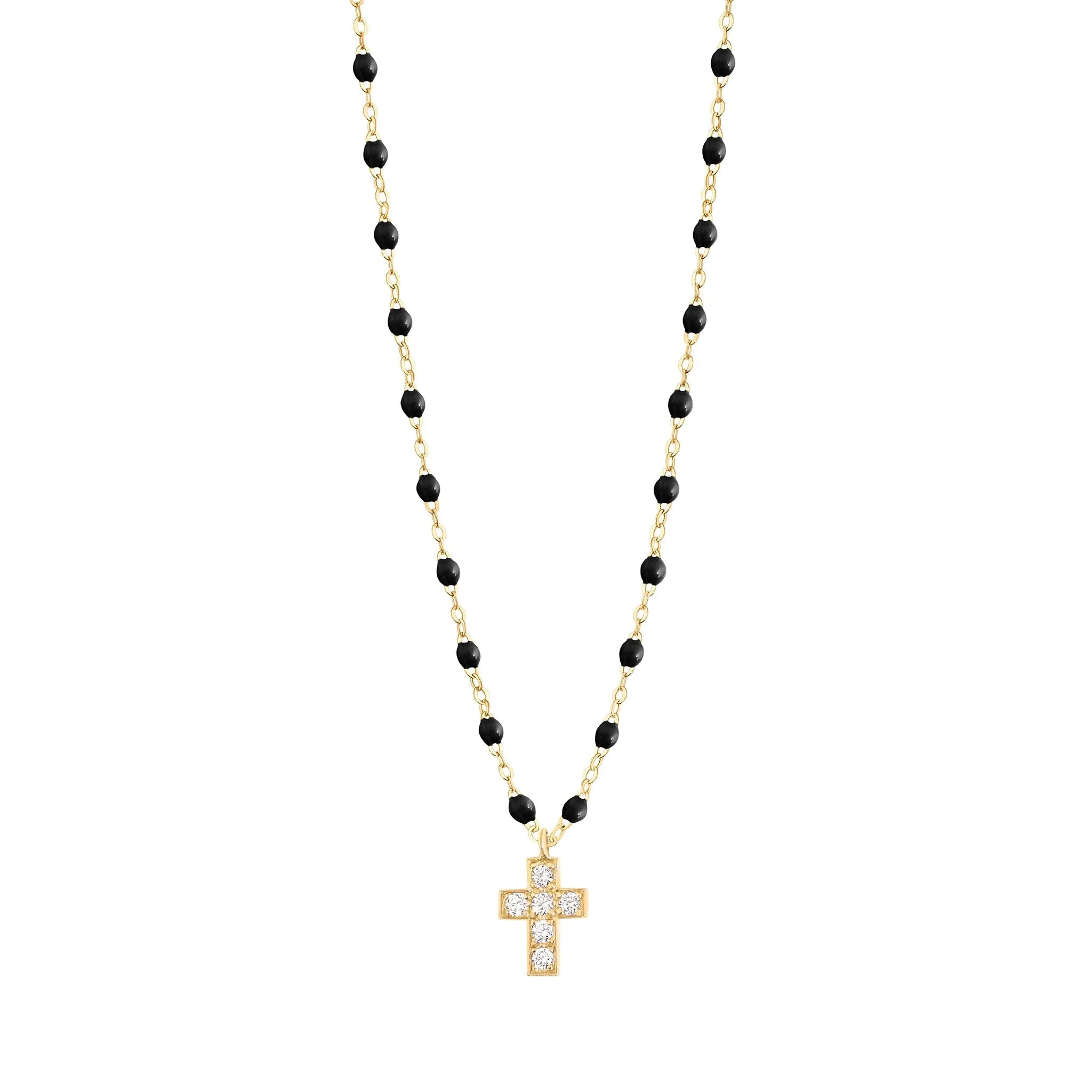 Cross Charm Classic Gigi Black diamond necklace, Yellow Gold, 16.5"