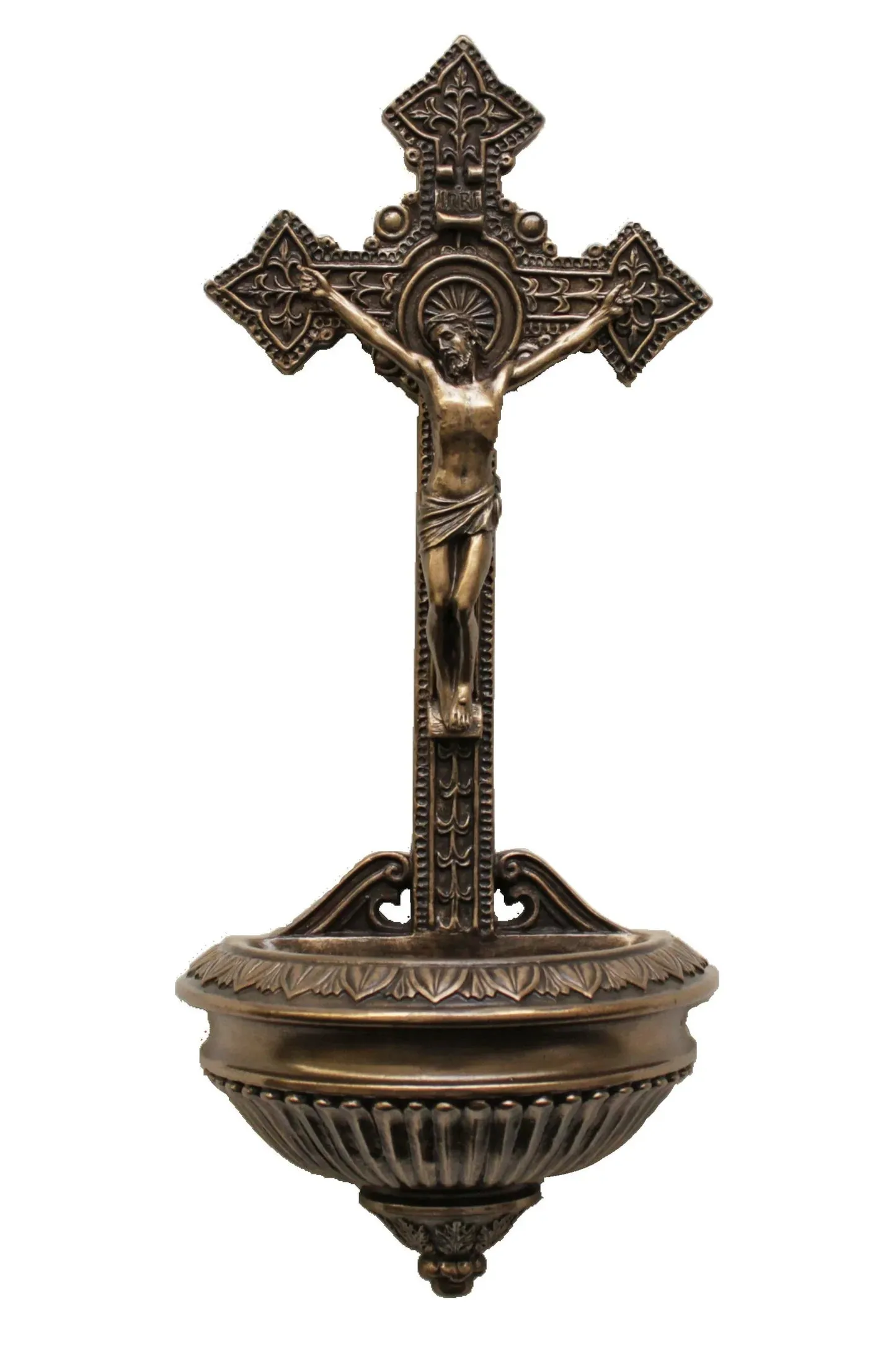 Crucifixion Holy Water Font - Bronze