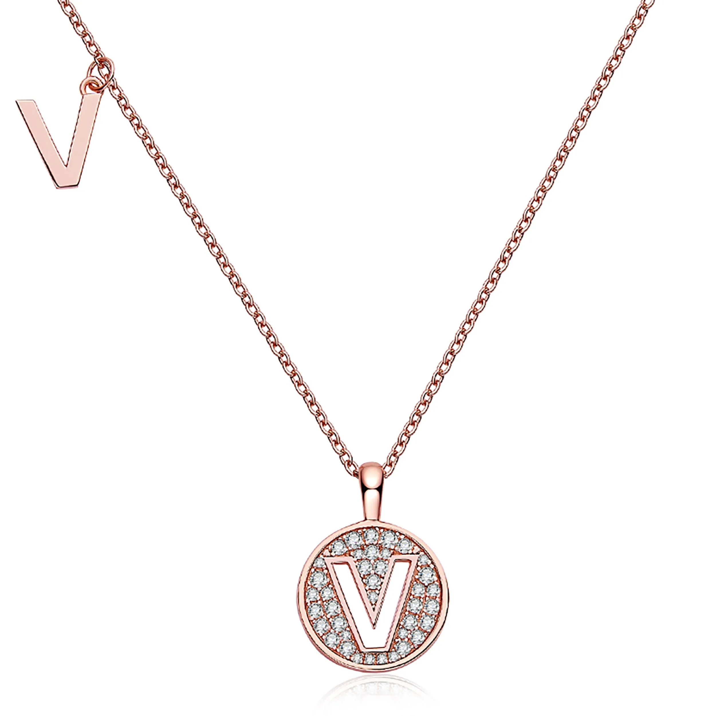 Customized V Letter Moissanite Diamond Necklace