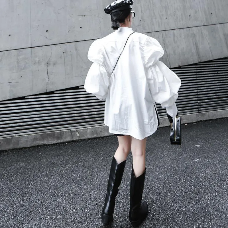 Daoko Pleated Puff Long Sleeve Shirt - White