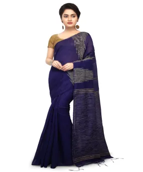 Dark Blue Bengal Handwoven Saree