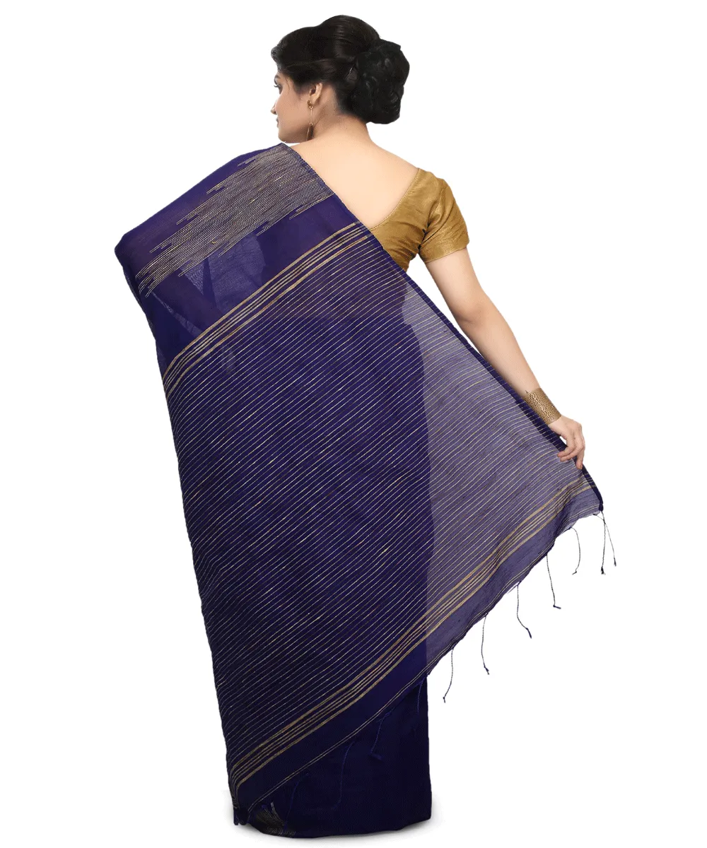 Dark Blue Bengal Handwoven Saree